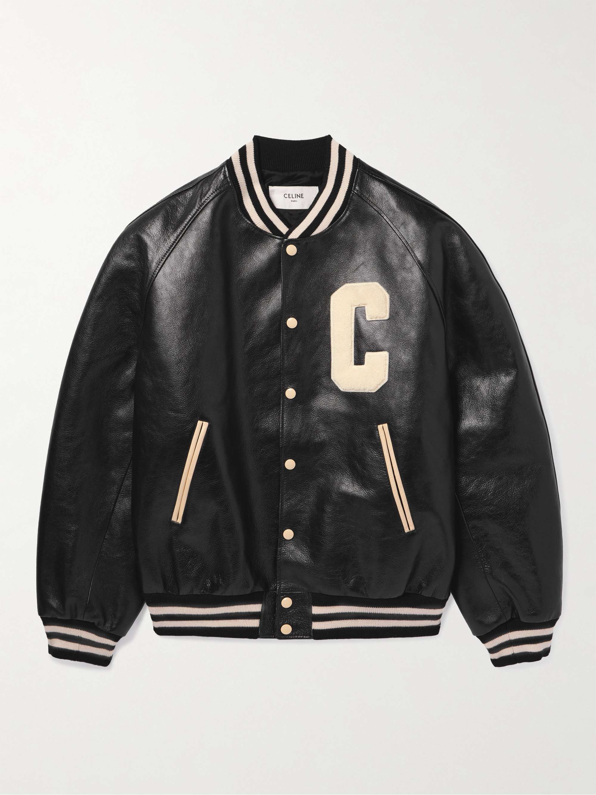 Celine Homme Teddy Logo-Appliquéd Leather Bomber Jacket - Men - Black Coats and Jackets - L