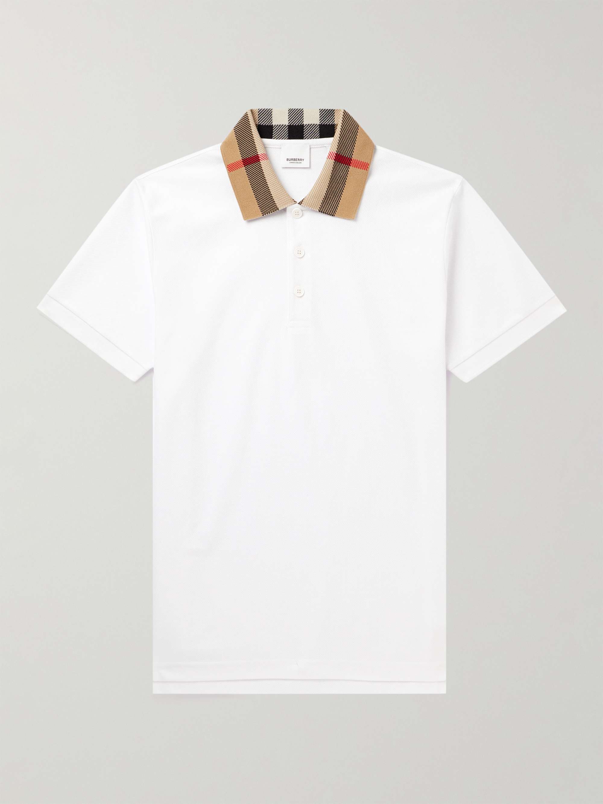 BURBERRY Slim-Fit Checked Cotton-Piqué Polo Shirt for Men | MR PORTER