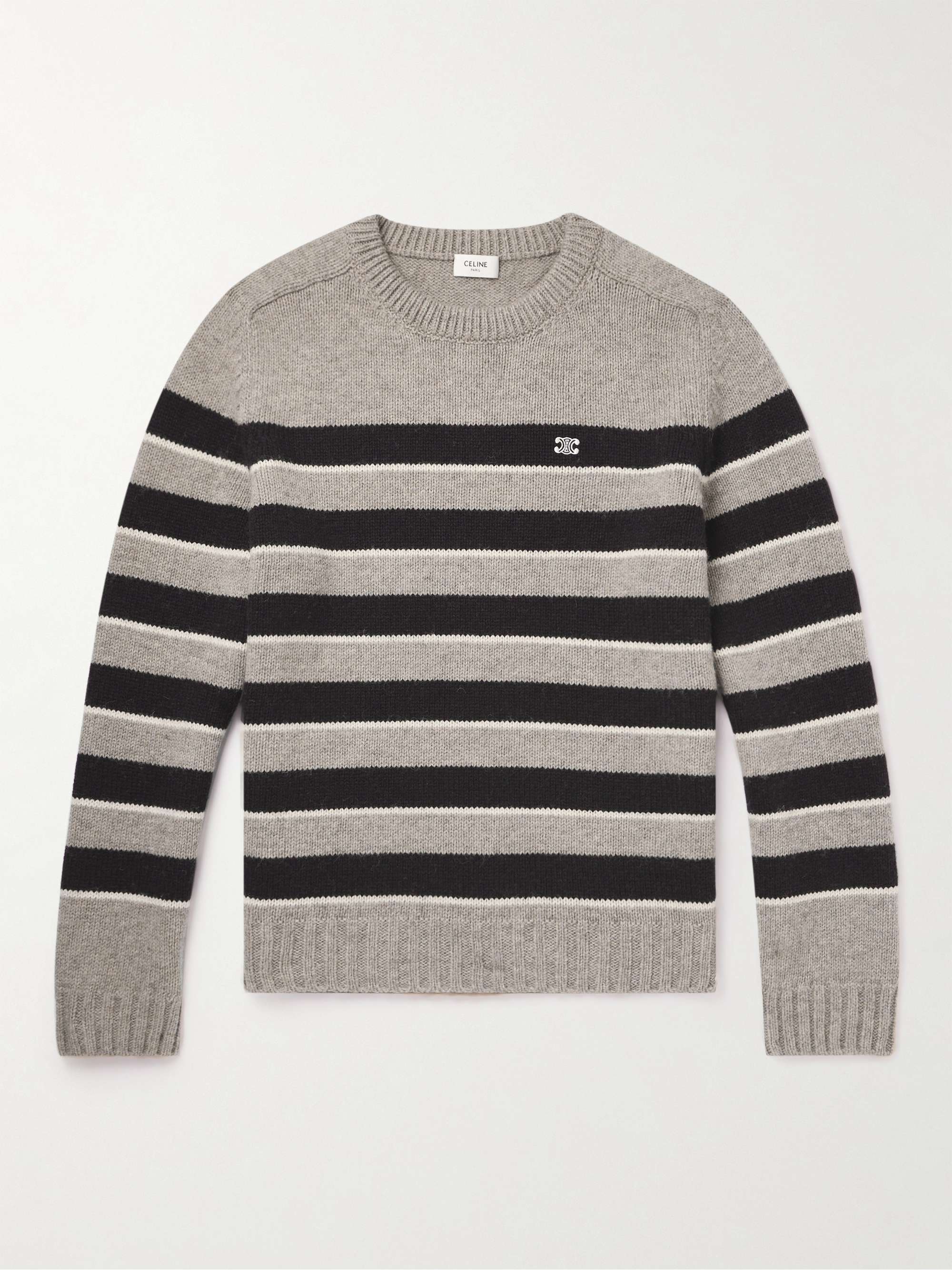 CELINE HOMME Logo-Embroidered Striped Wool Sweater for Men | MR PORTER