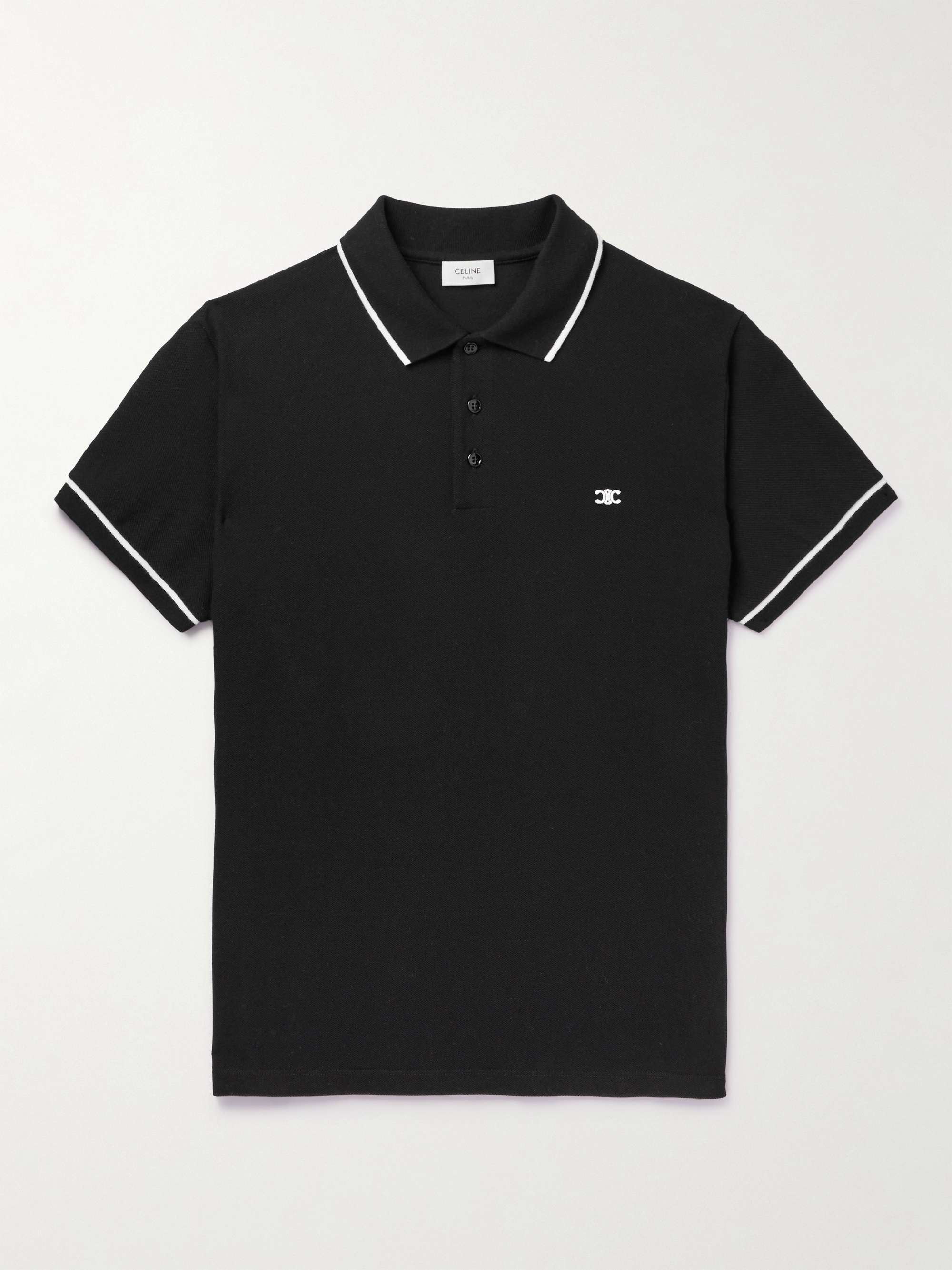 Celine Homme logo-embroidered Cotton-piqué Polo Shirt - Men - Black Polo Shirts - L