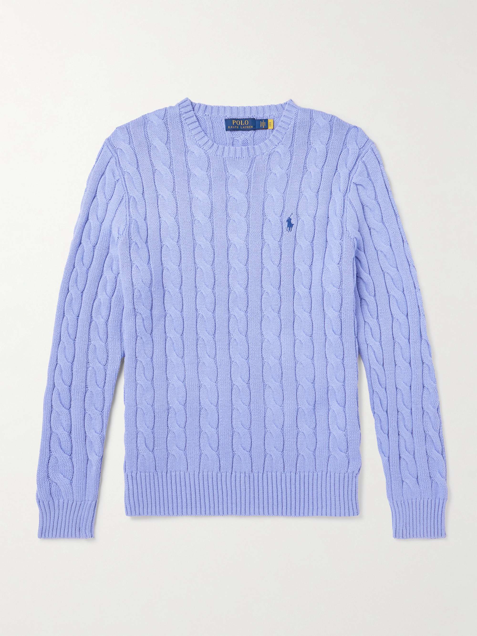 POLO RALPH LAUREN Logo-Embroidered Cable-Knit Cotton Sweater | MR PORTER