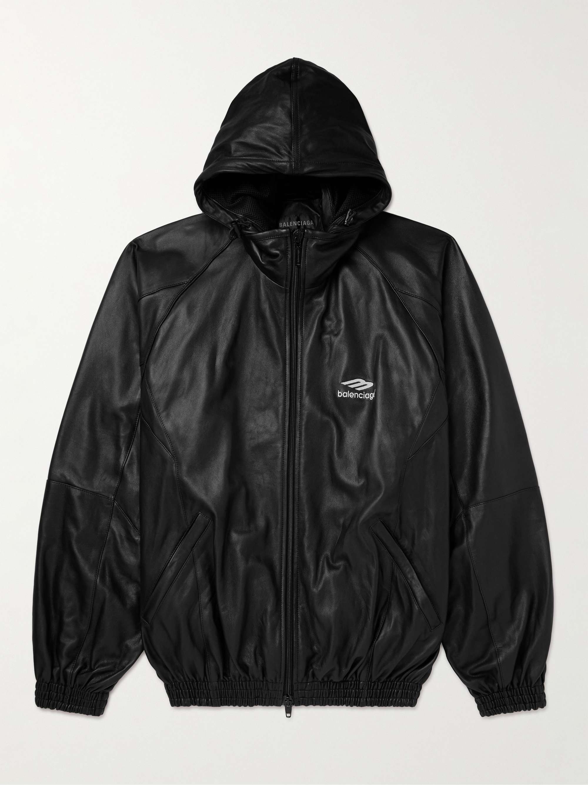 BALENCIAGA Logo-Print Leather Hooded Jacket for Men | MR PORTER