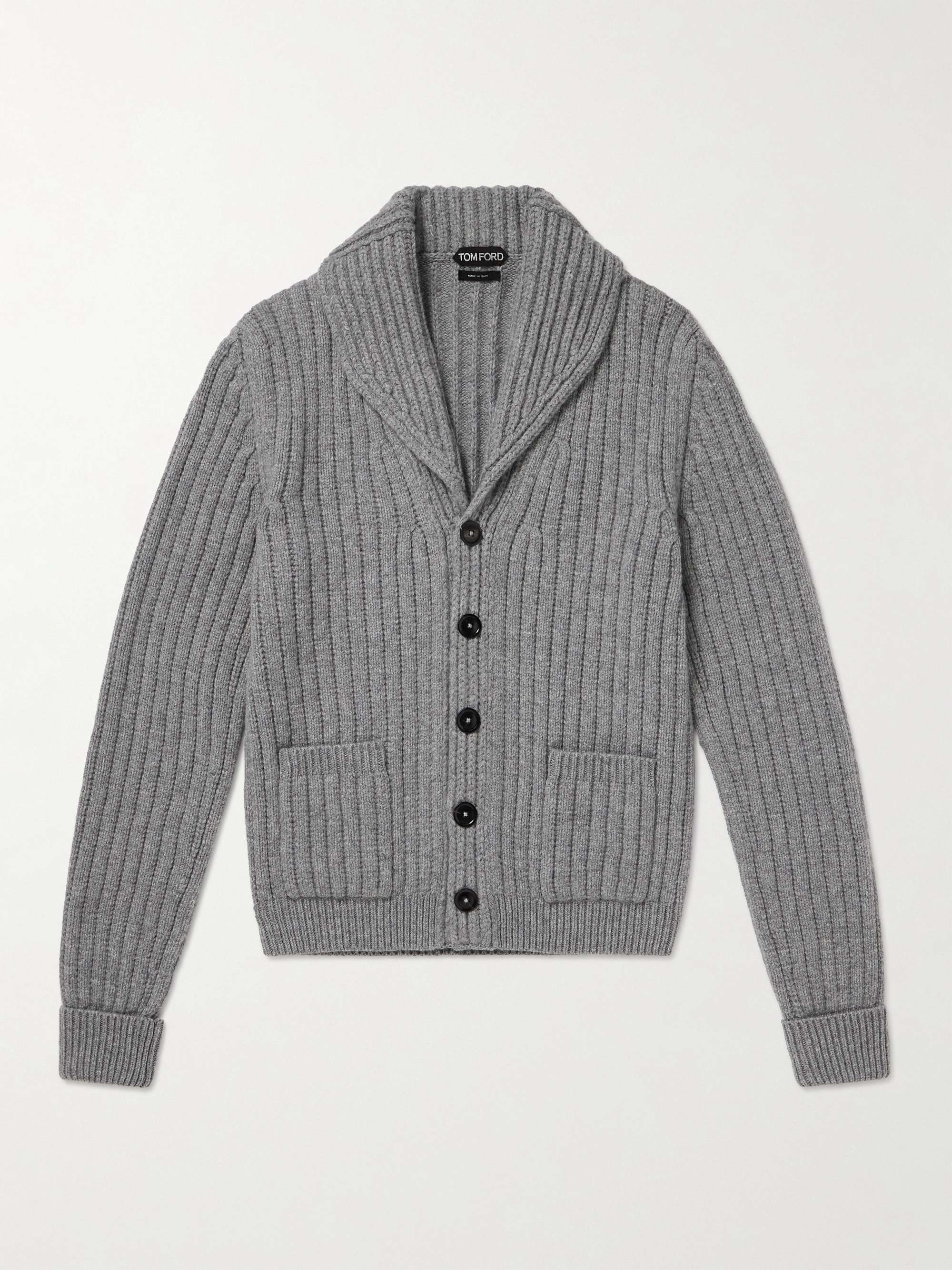 TOM FORD Shawl-Collar Ribbed Wool and Cashmere-Blend Cardigan for Men | MR  PORTER
