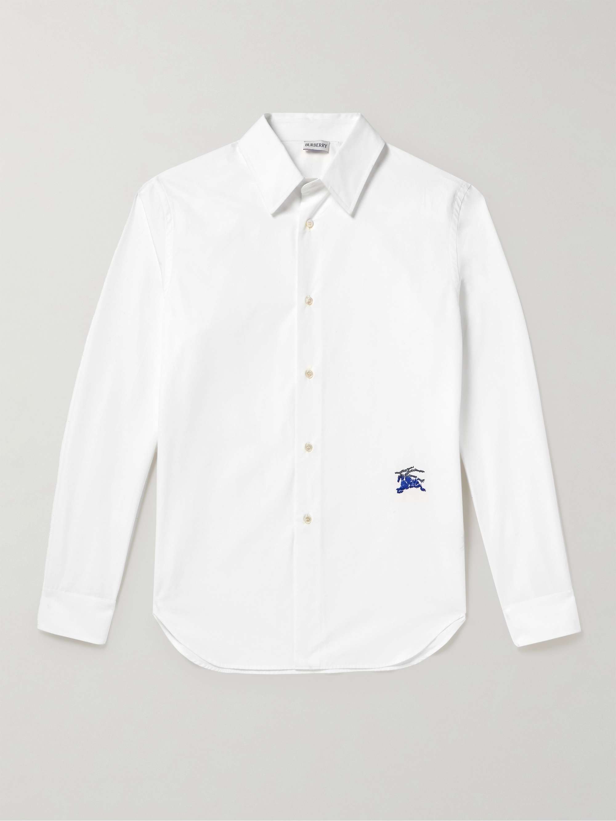 Burberry logo-embroidered Cotton-poplin Shirt - Men - White Casual Shirts - M