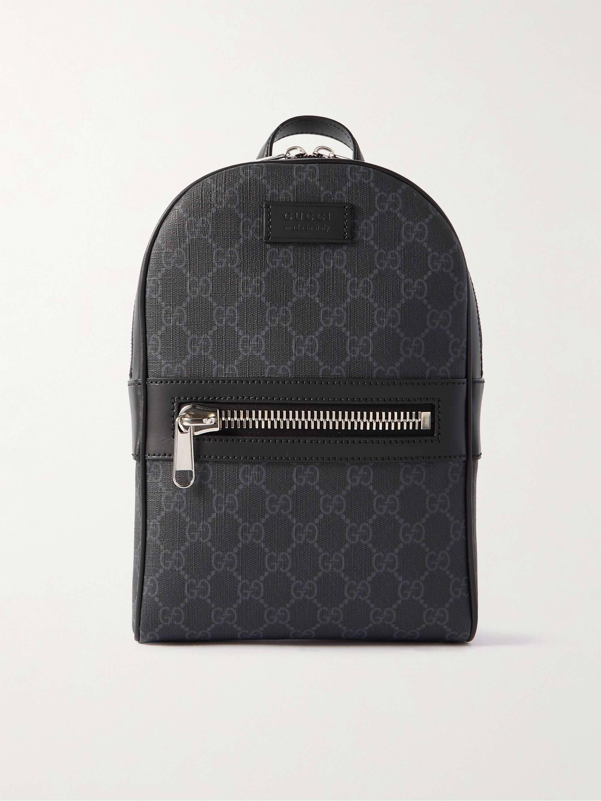 GUCCI Leather-Trimmed Monogrammed Coated-Canvas Sling Backpack for Men | MR  PORTER