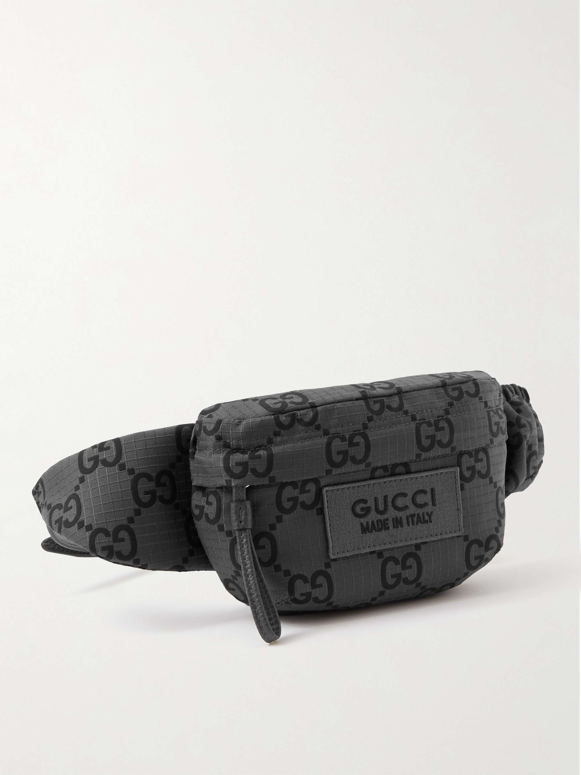 GUCCI Logo-Appliquéd Leather-Trimmed Monogram Ripstop Belt Bag for