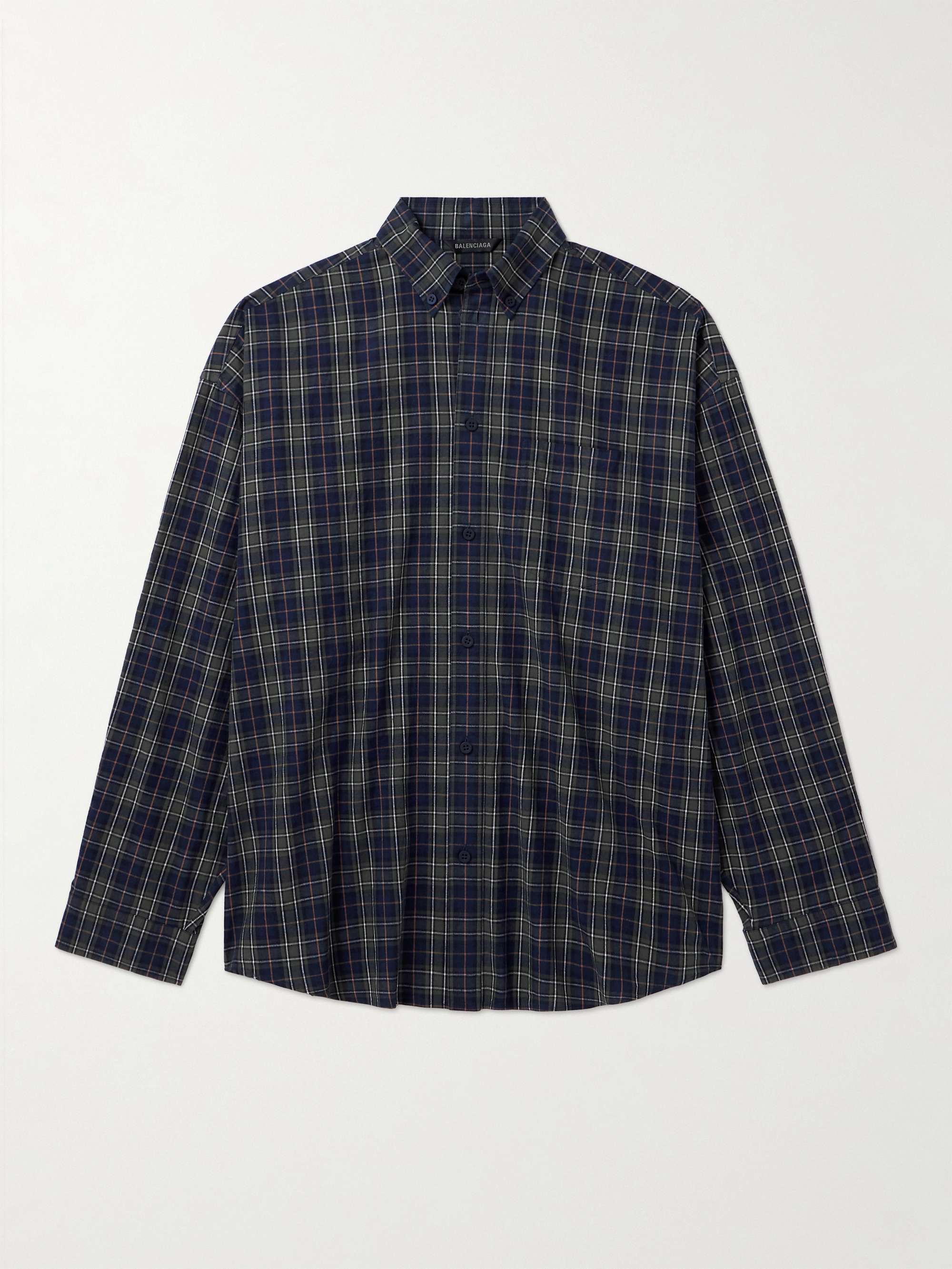 BALENCIAGA Oversized Button-Down Collar Logo-Print Checked Cotton-Flannel  Shirt for Men | MR PORTER