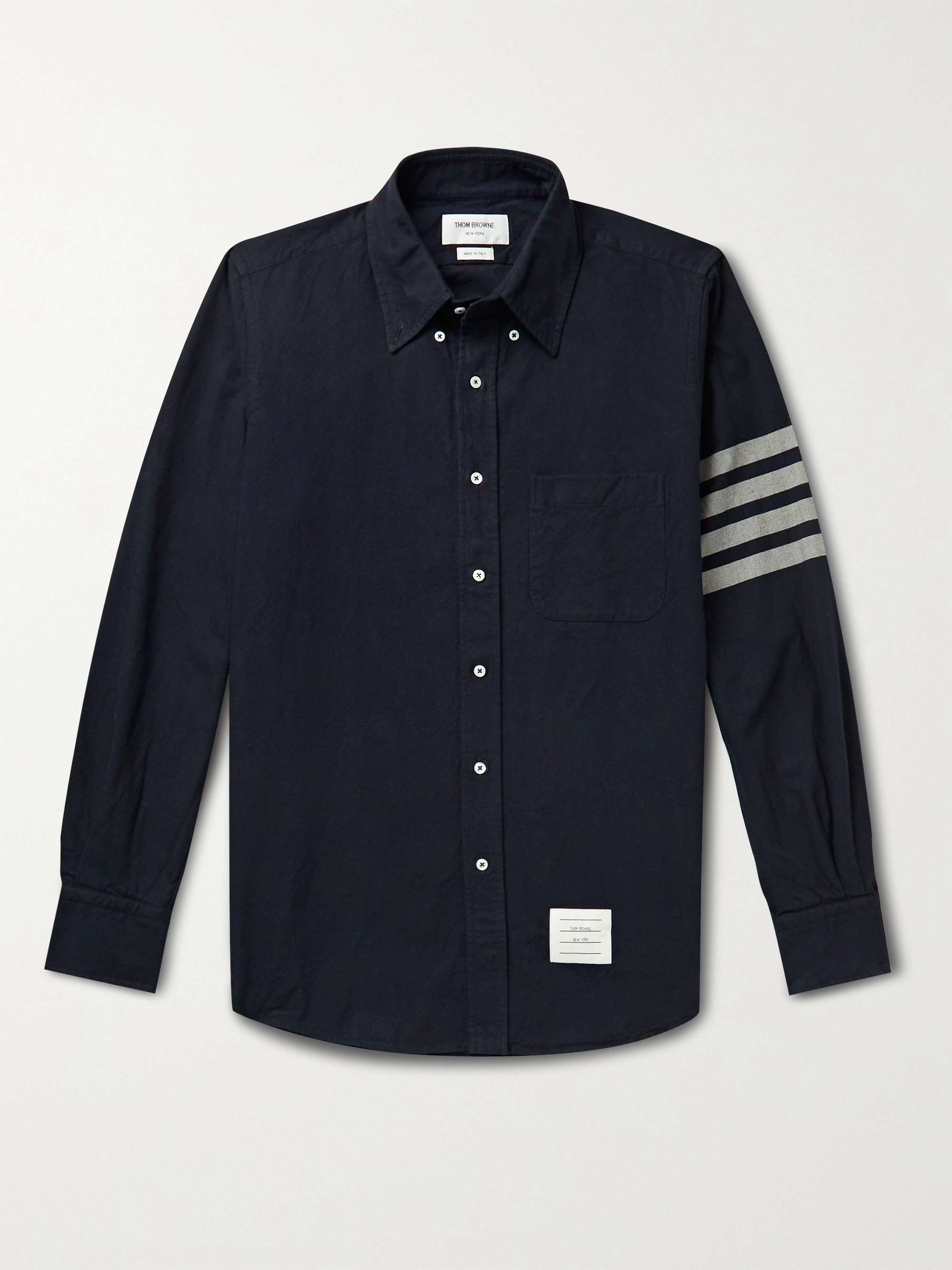 THOM BROWNE Button-Down Collar Striped Cotton-Flannel Shirt for Men | MR  PORTER