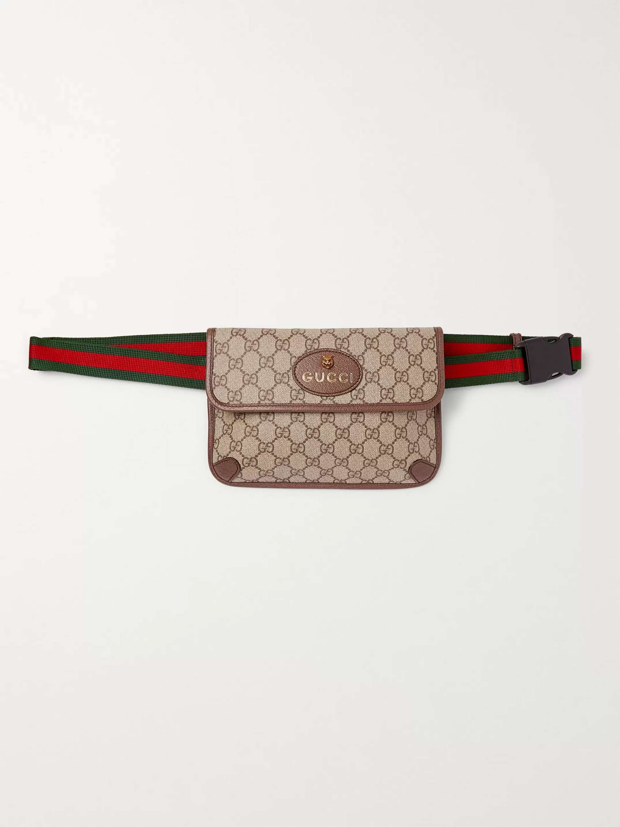 Gucci Leather- and Webbing-Trimmed Monogrammed Coated-canvas Belt Bag - Men - Beige Bags