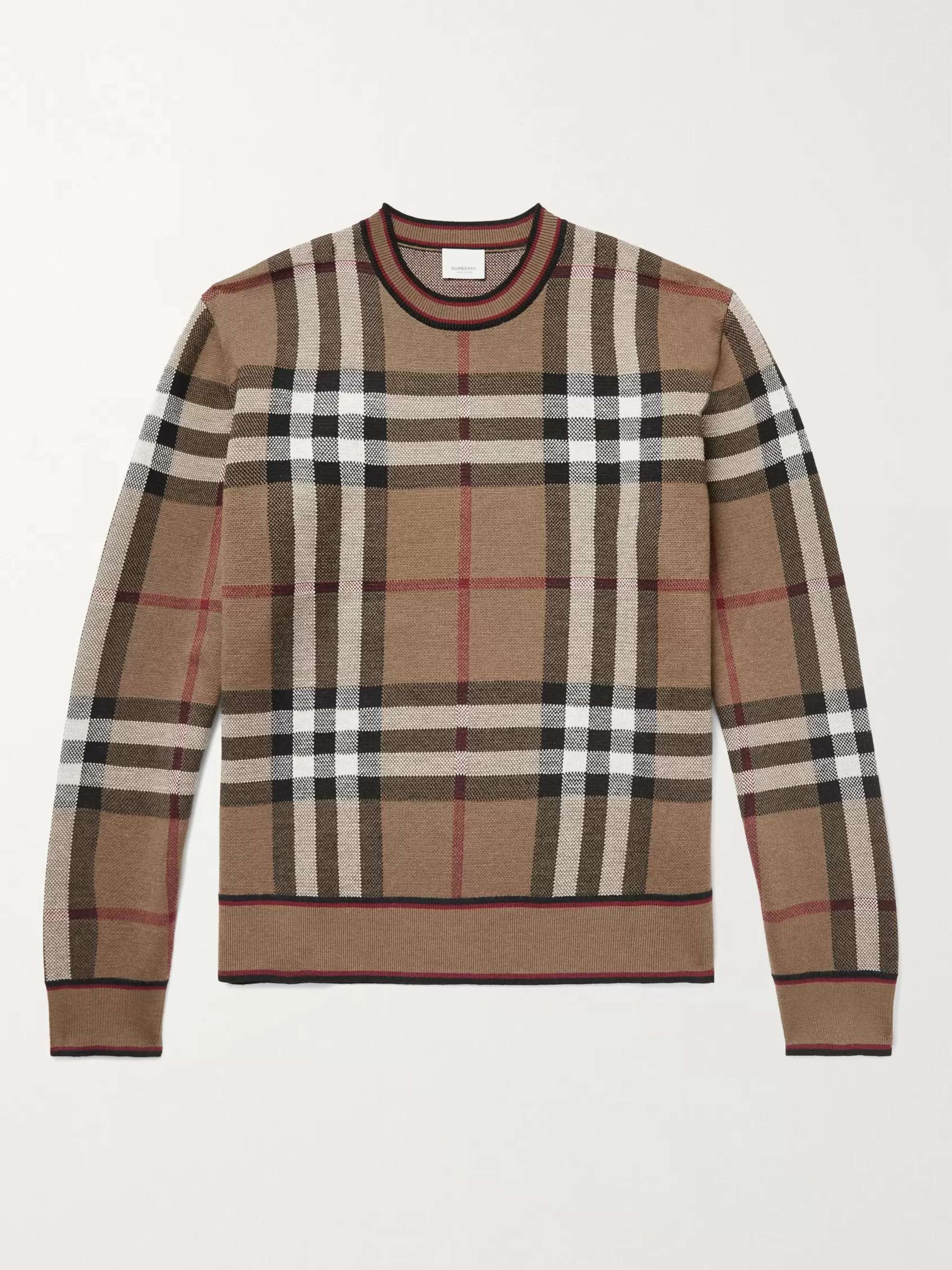 BURBERRY Checked Merino Wool Sweater for Men | MR PORTER