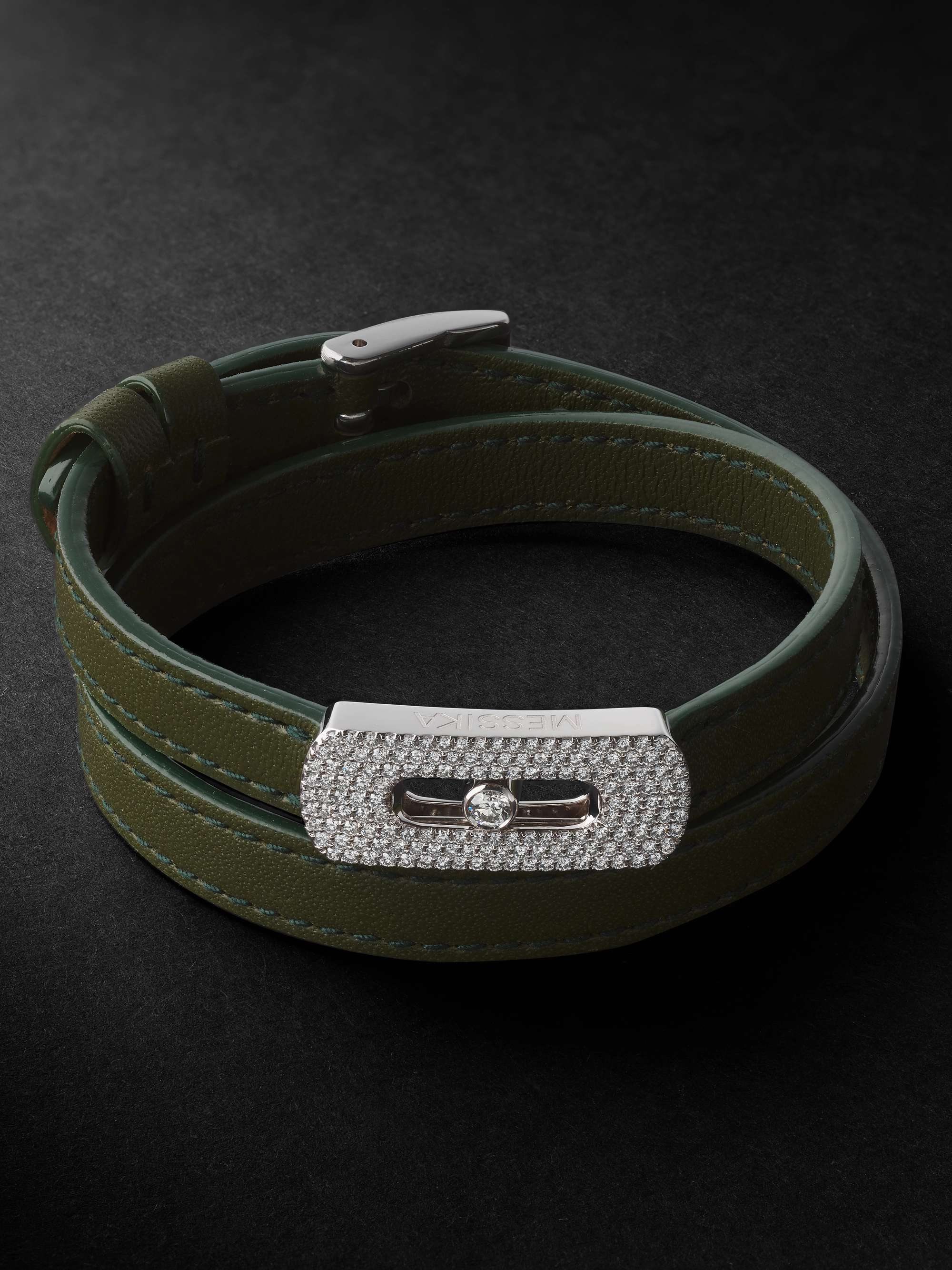 Army green White Gold, Leather and Diamond Bracelet | MESSIKA | MR PORTER