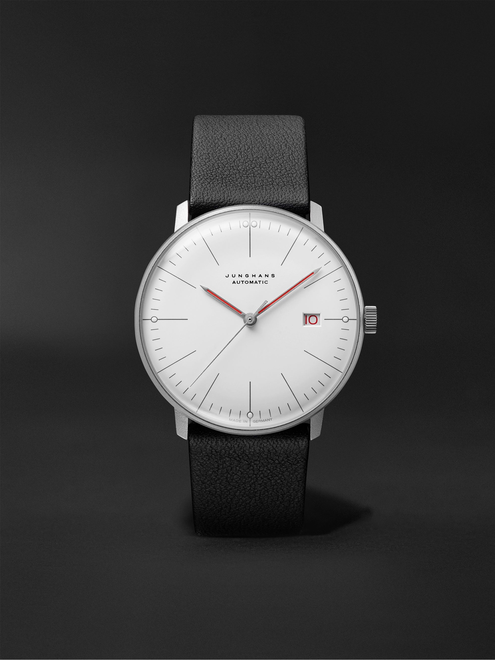 JUNGHANS Max Bill Bauhaus Automatic 38mm Stainless Steel and  Textured-Leather Watch, Ref. No. 027/4009.02 | MR PORTER