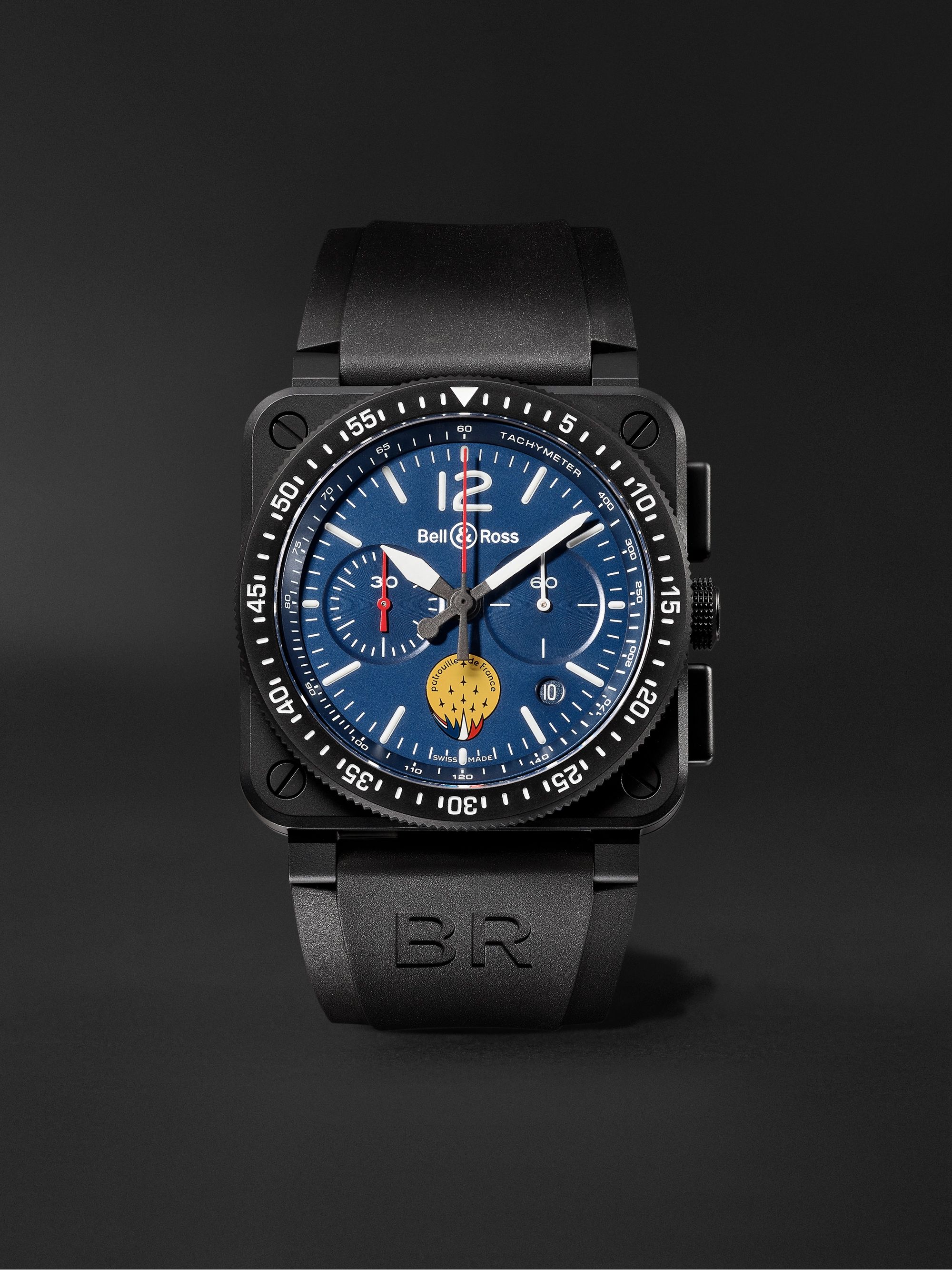 BELL & ROSS BR 03-94 Patrouille de France Limited Edition Chronograph  Ceramic and Rubber Watch, Ref. No. BR0394-PAF1-CE/SRB for Men | MR PORTER