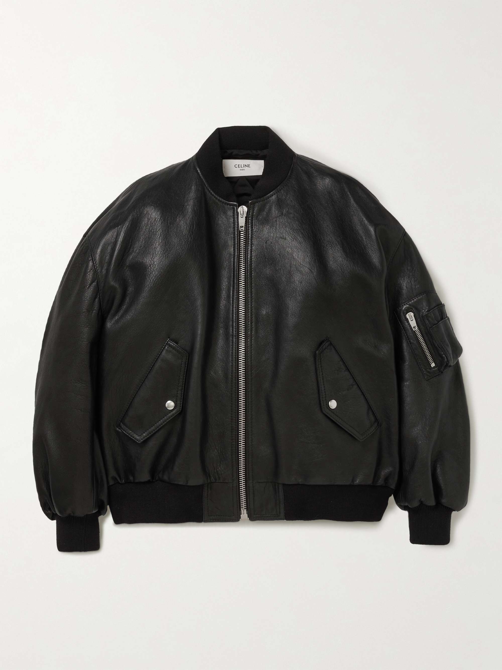 Black Studded Logo-Print Leather Bomber Jacket | CELINE HOMME | MR PORTER