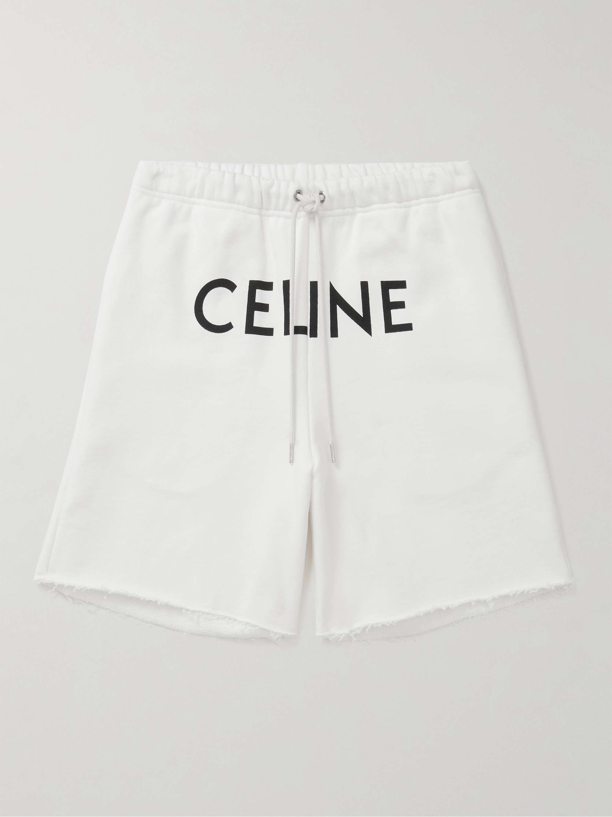 White Wide-Leg Logo-Print Cotton-Jersey Drawstring Shorts | CELINE HOMME |  MR PORTER