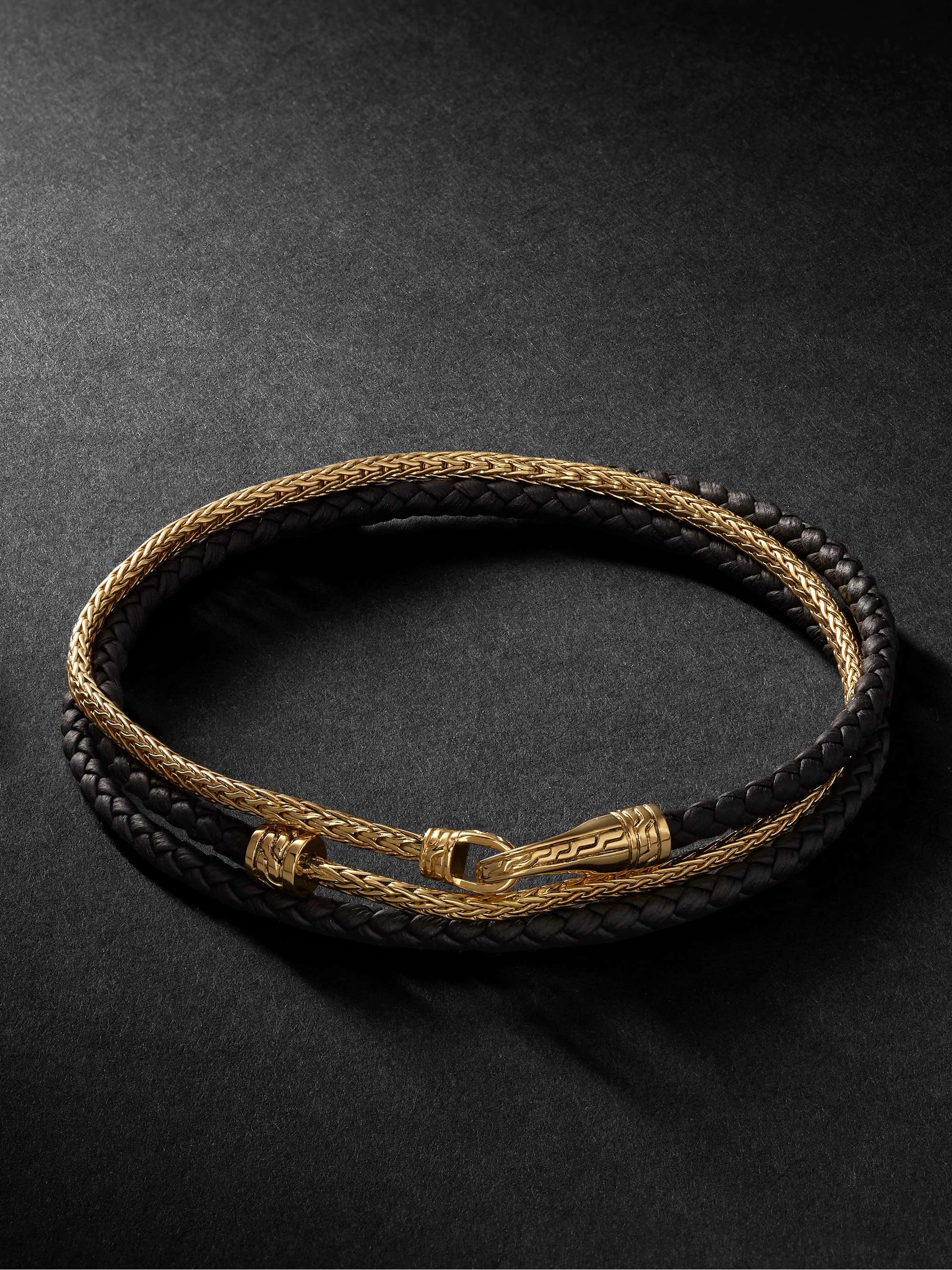 JOHN HARDY Gold and Leather Triple Wrap Bracelet for Men