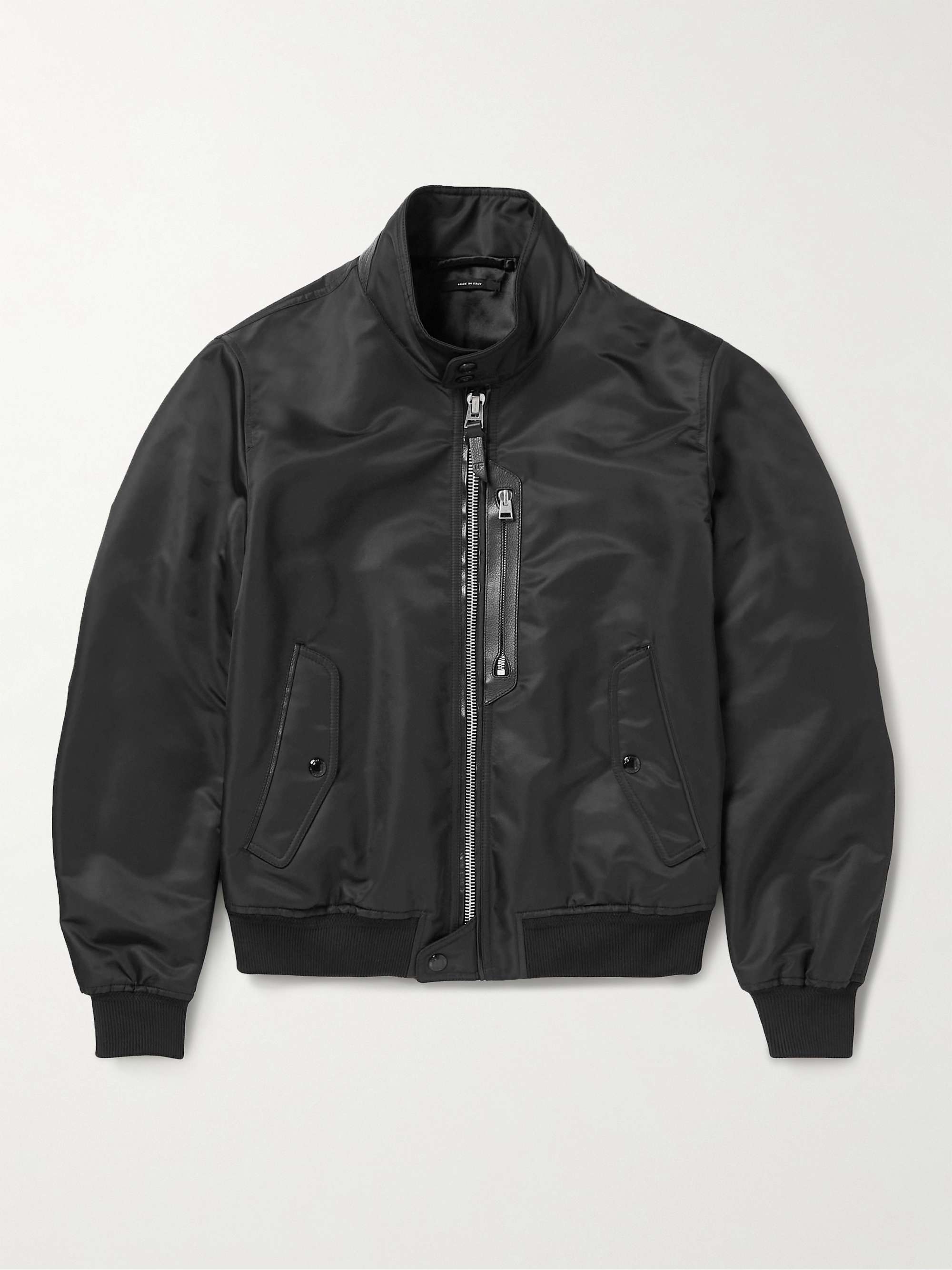 Black Leather-Trimmed Nylon Harrington Jacket | TOM FORD | MR PORTER