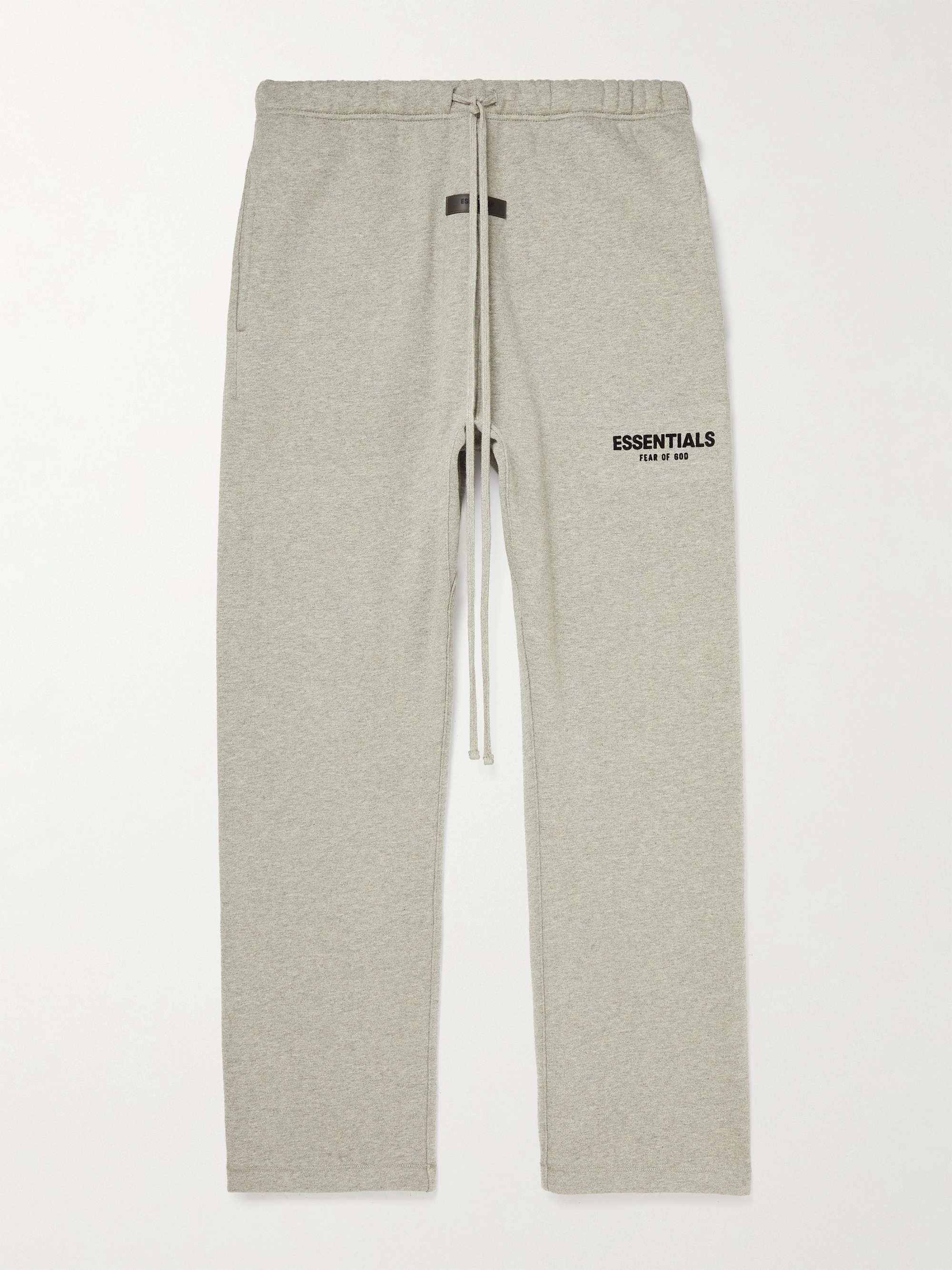 Gray Straight-Leg Logo-Flocked Cotton-Blend Jersey Sweatpants | FEAR OF GOD  ESSENTIALS | MR PORTER