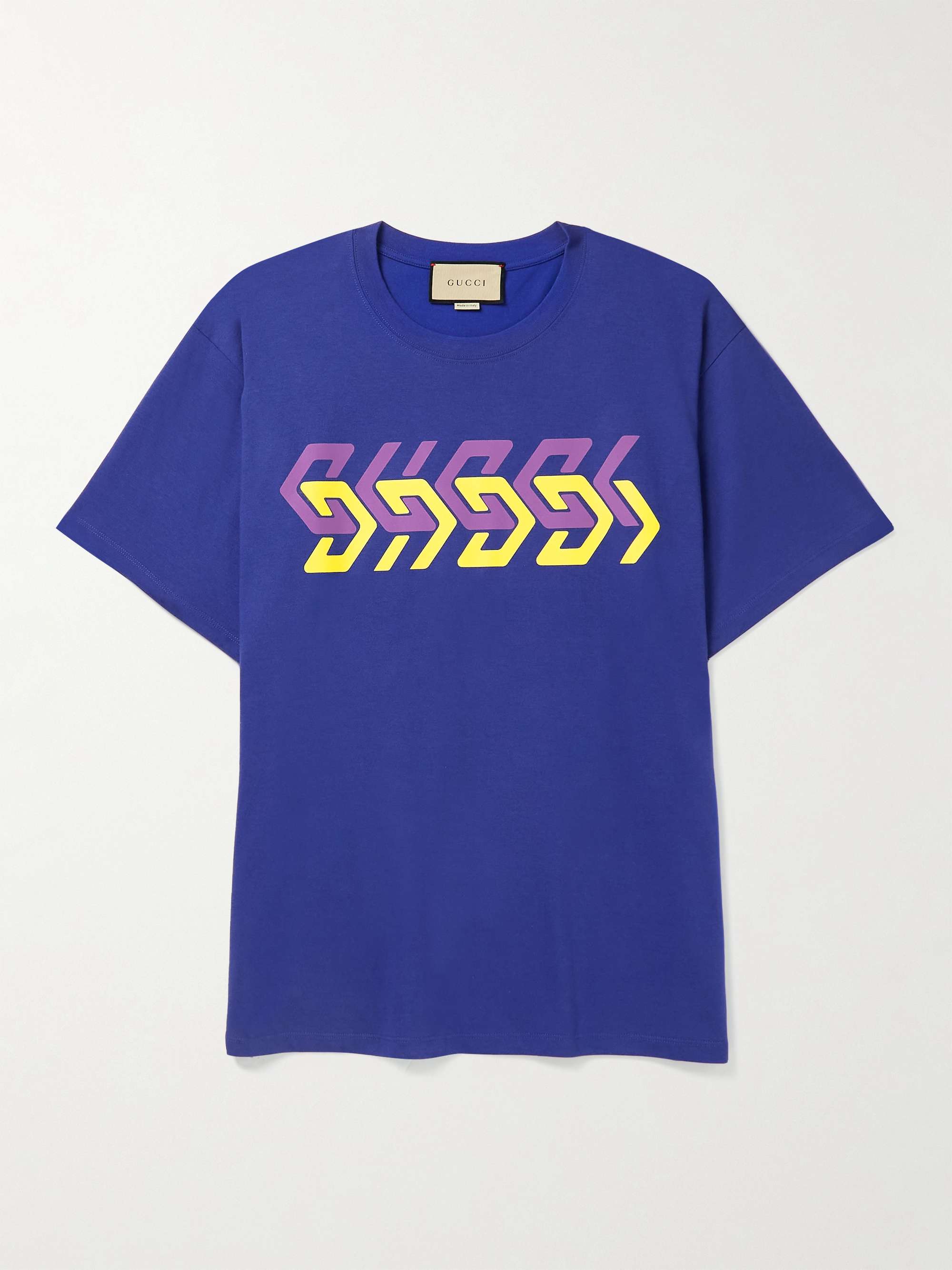 Blue Logo-Print Cotton-Jersey T-Shirt | GUCCI | MR PORTER