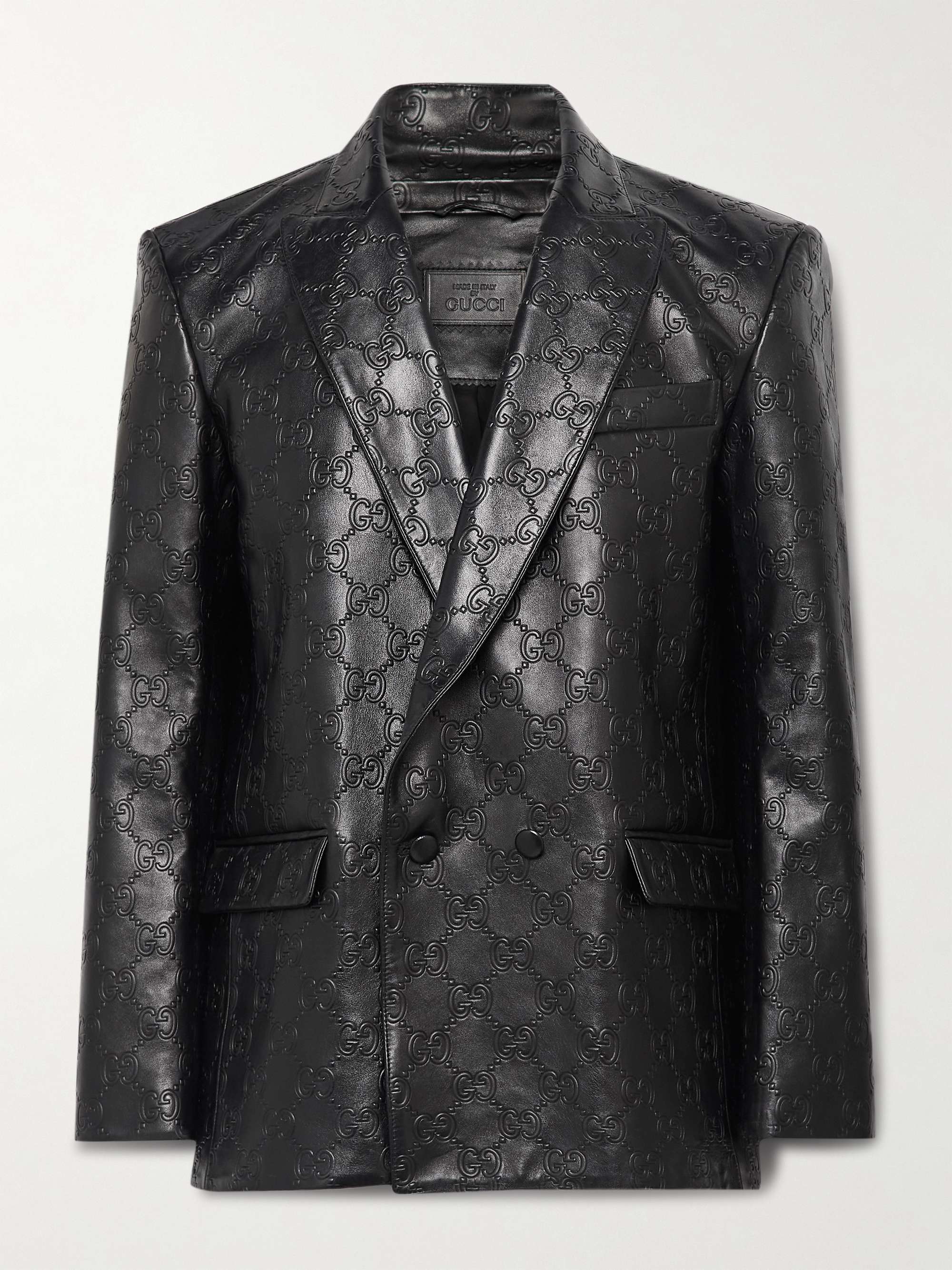 GUCCI Double-Breasted Logo-Embossed Leather Blazer for Men