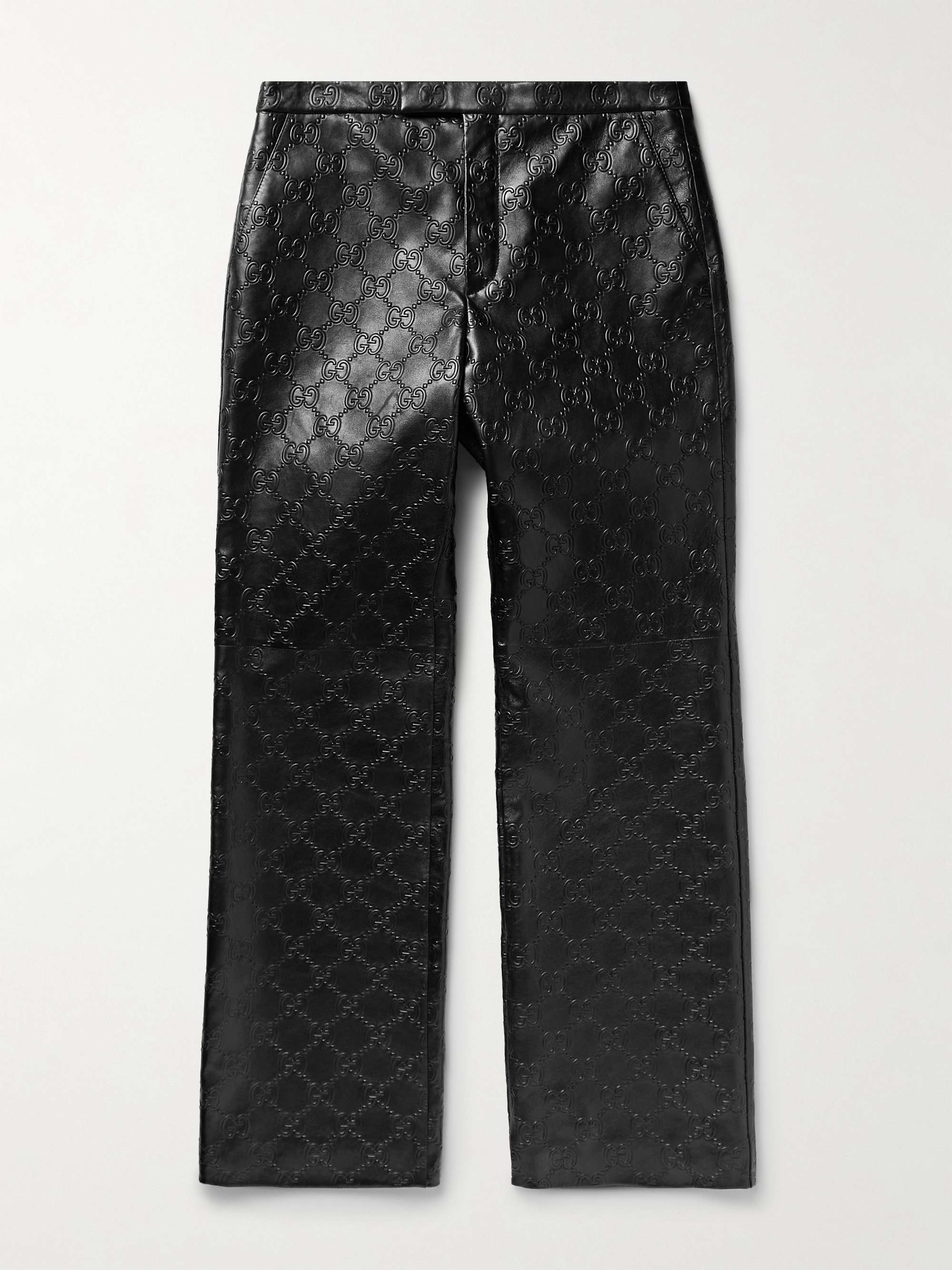GUCCI Straight-Leg Logo-Embossed Leather Trousers Men | MR