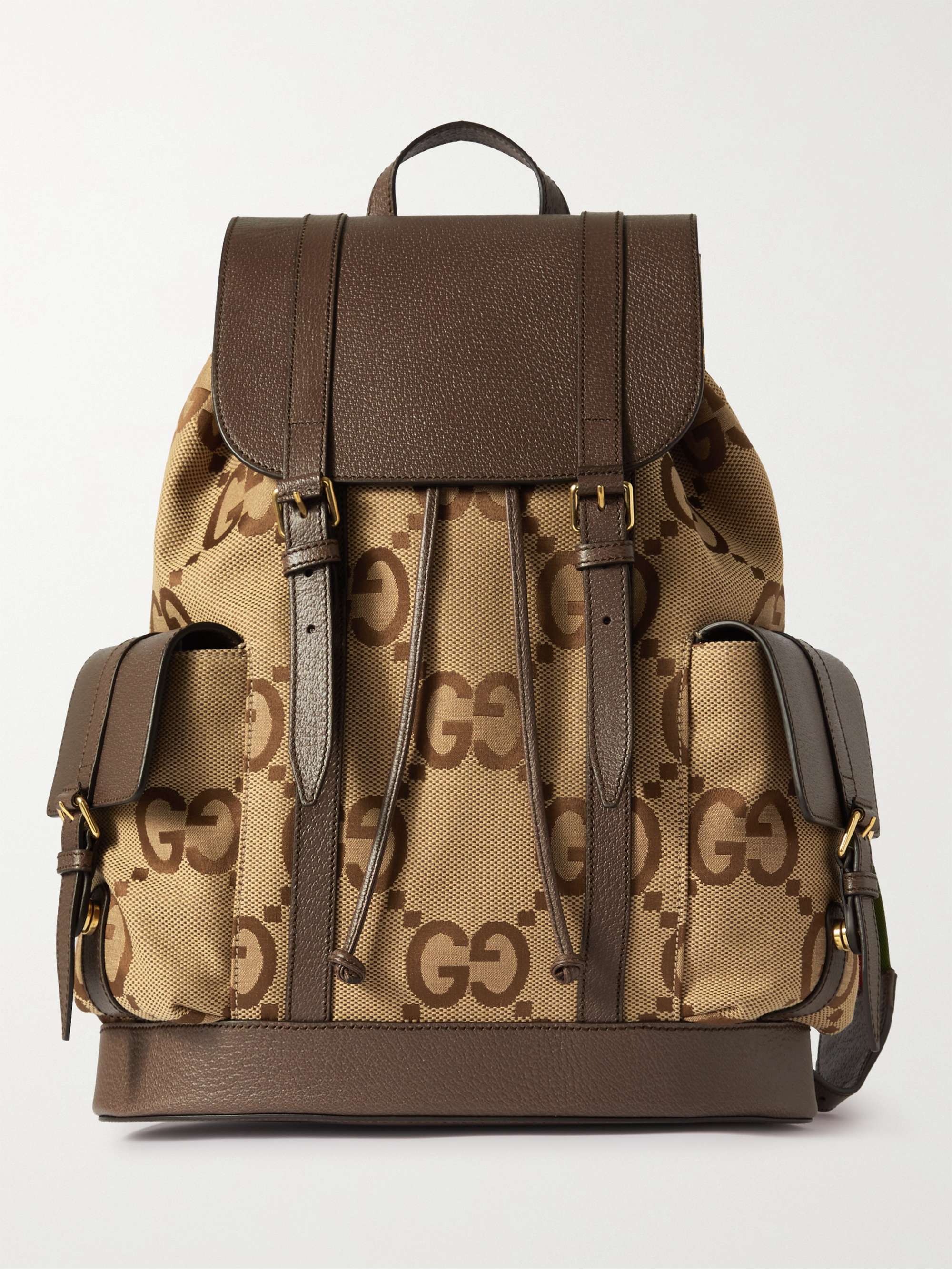 Brown GG Supreme leather-trimmed canvas backpack