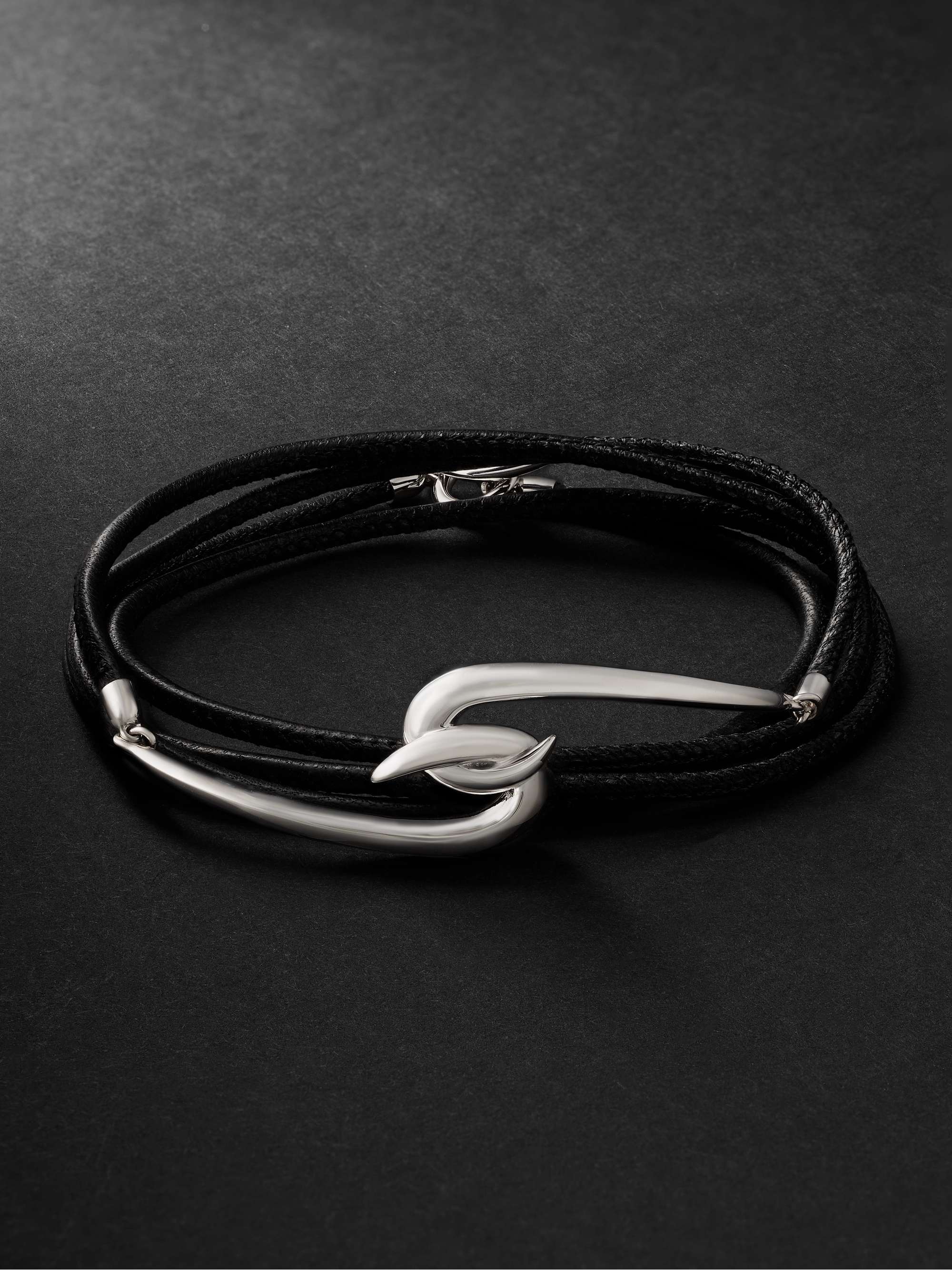 SHAUN LEANE Sterling Silver and Leather Wrap Bracelet for Men