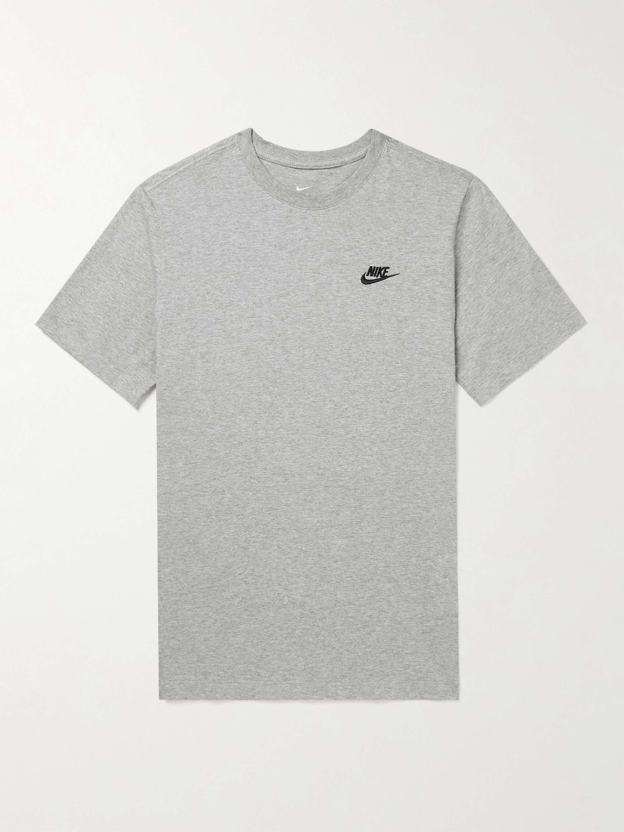 Gray Logo-Embroidered Cotton-Jersey T-Shirt | NIKE | MR PORTER