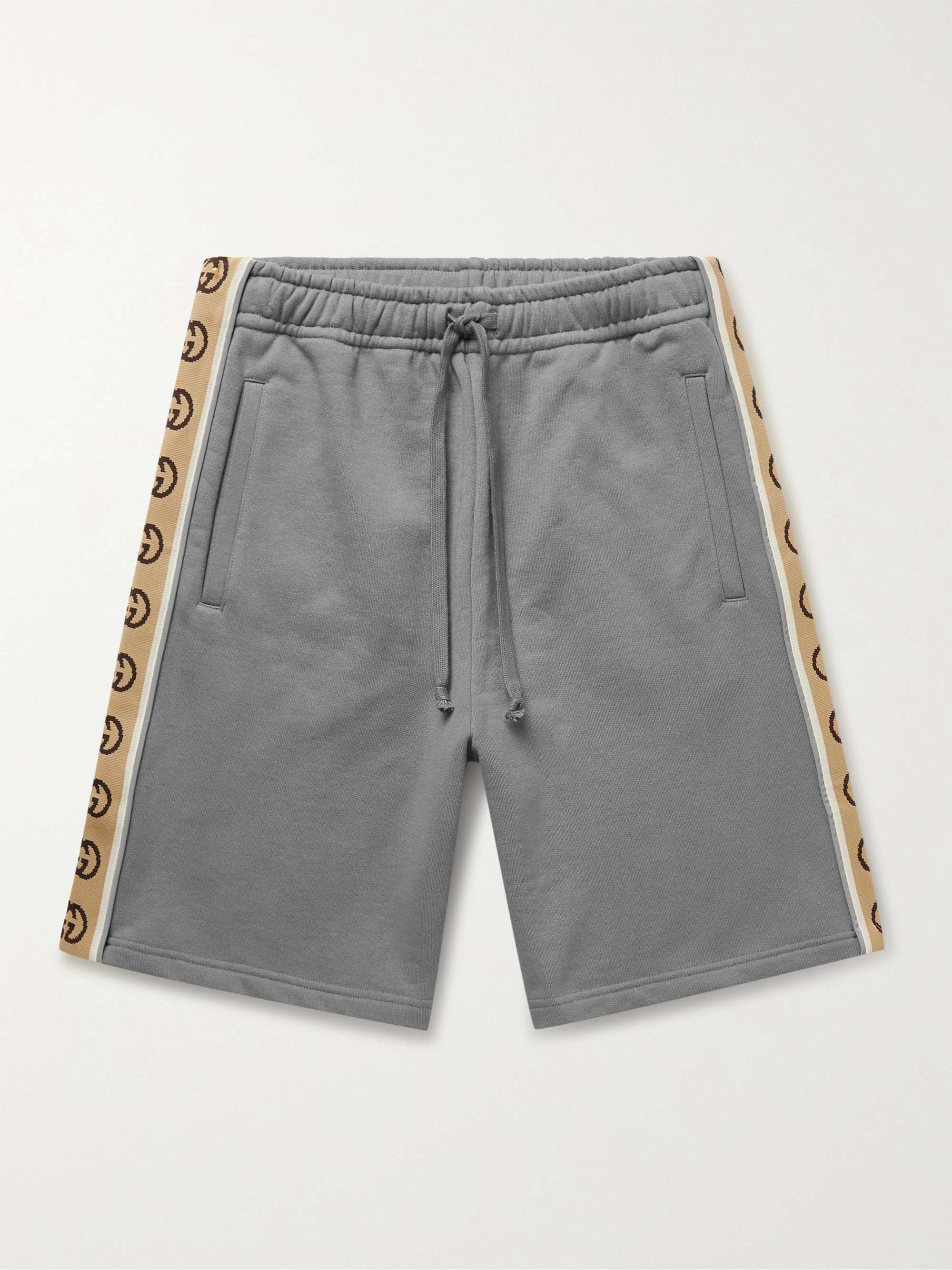 Gray Wide-Leg Webbing-Trimmed Cotton-Jersey Drawstring Shorts | GUCCI | MR  PORTER