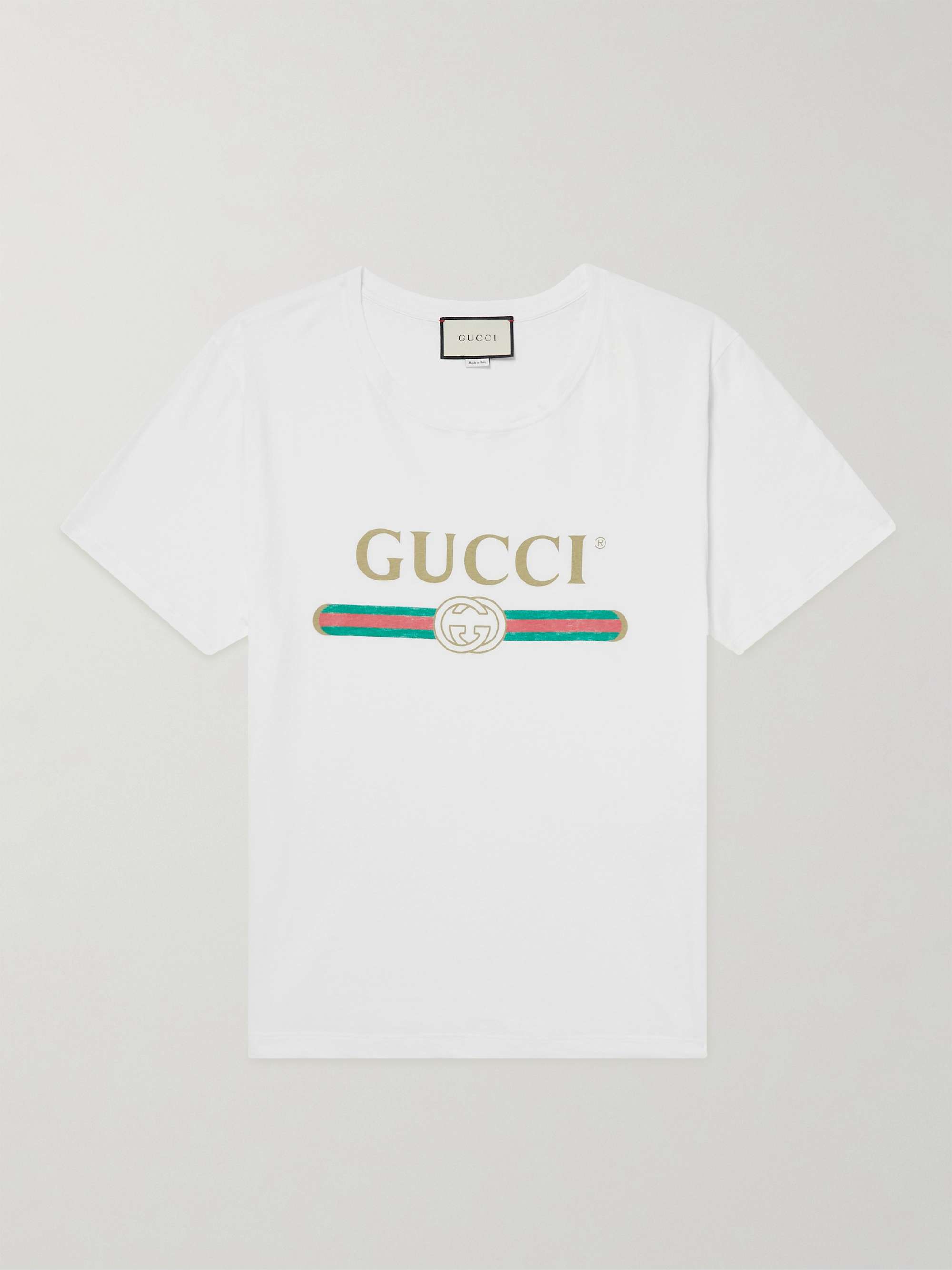 GUCCI Distressed Printed Cotton-Jersey T-Shirt | MR PORTER