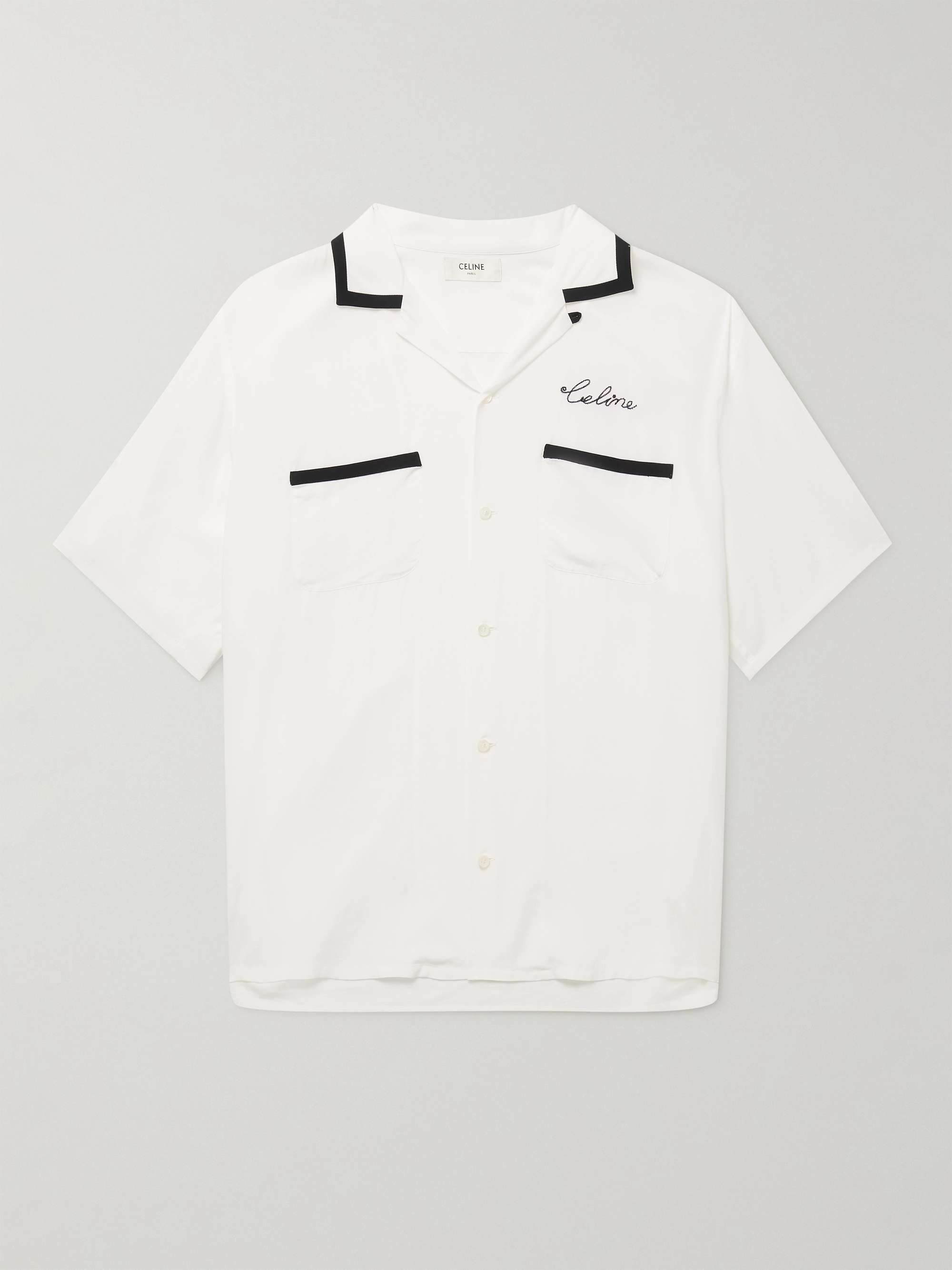 CELINE HOMME Camp-Collar Logo-Embroidered Viole Shirt | MR PORTER