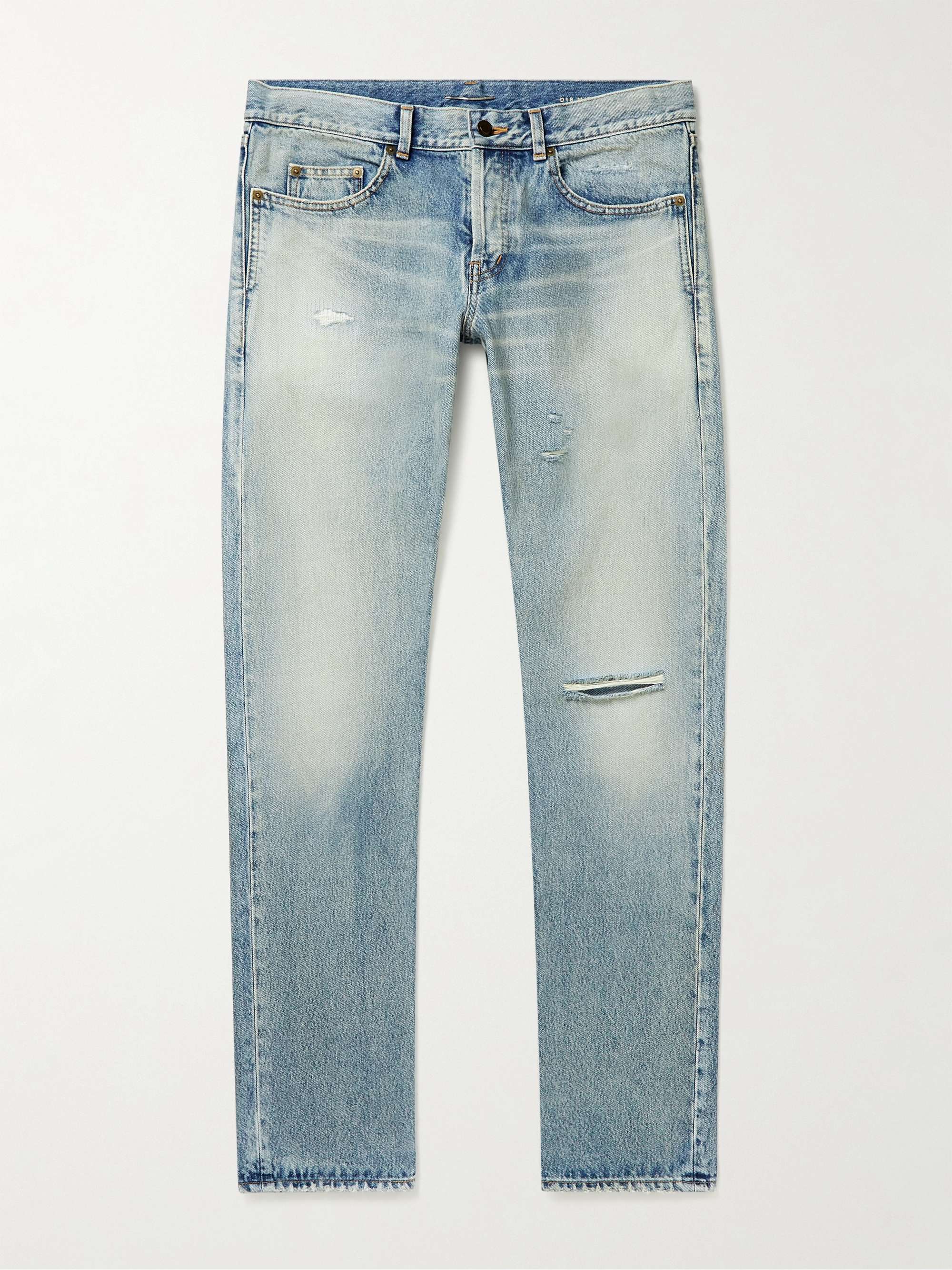 SAINT LAURENT Slim-Fit Distressed Jeans | MR PORTER