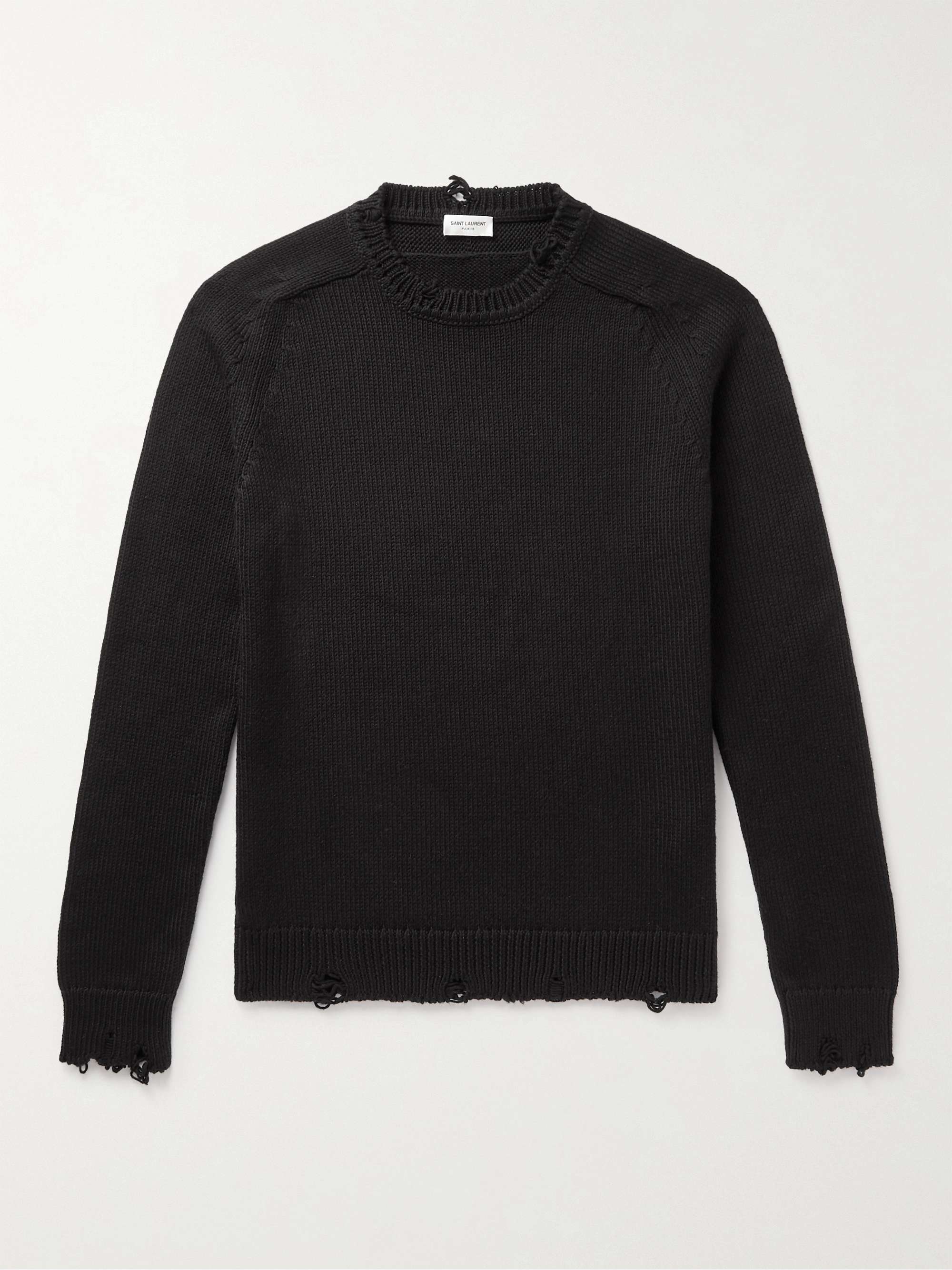 SAINT LAURENT Distressed Cotton Sweater for Men | MR PORTER