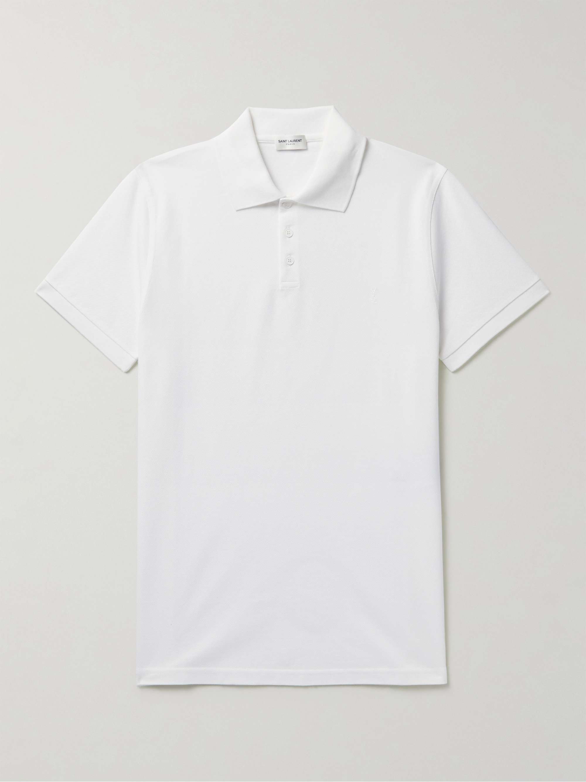 White Slim-Fit Logo-Embroidered Cotton-Piqué Polo Shirt | SAINT LAURENT |  MR PORTER