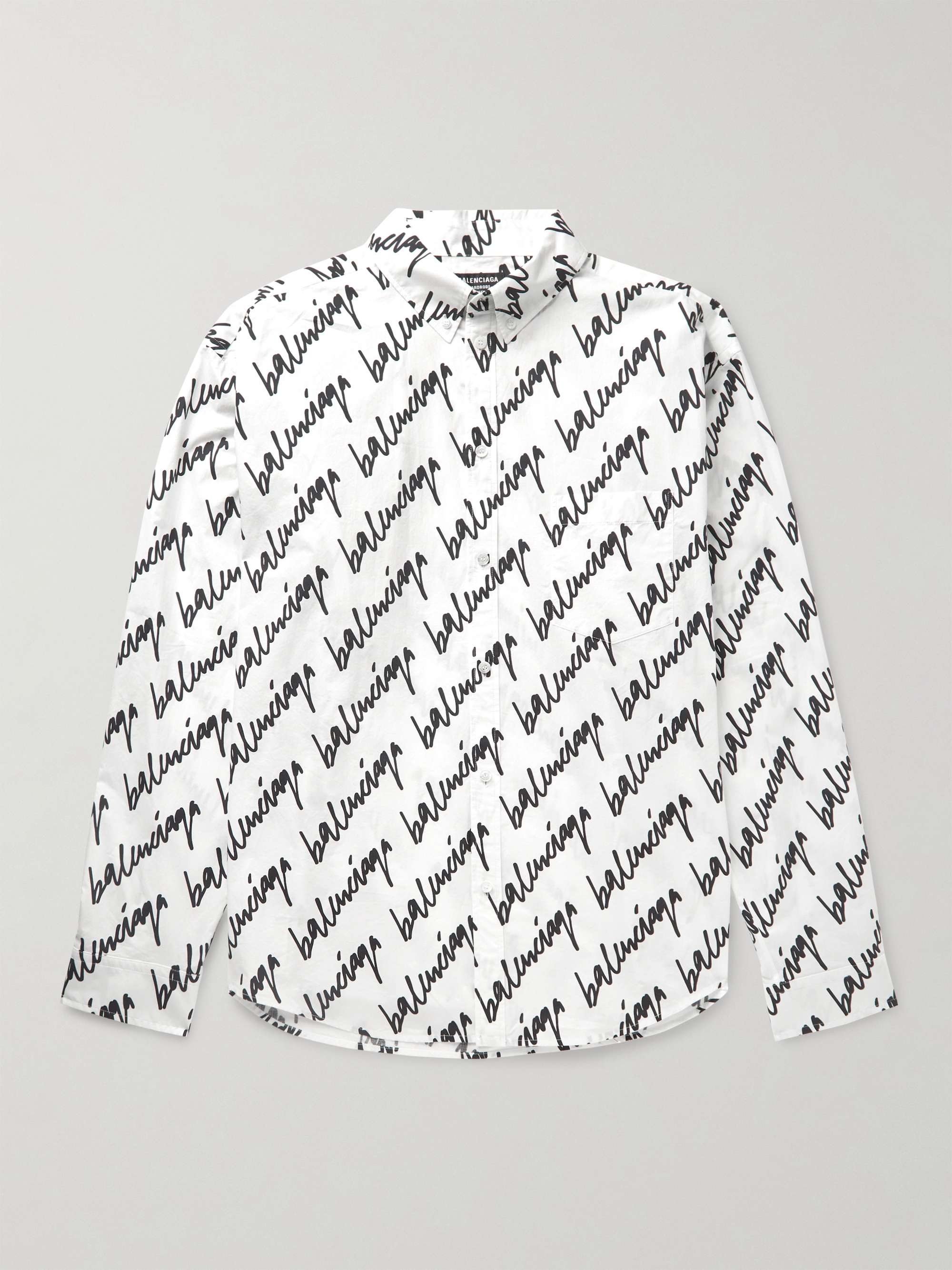 White Logo-Print Cotton-Poplin Shirt | BALENCIAGA | MR PORTER