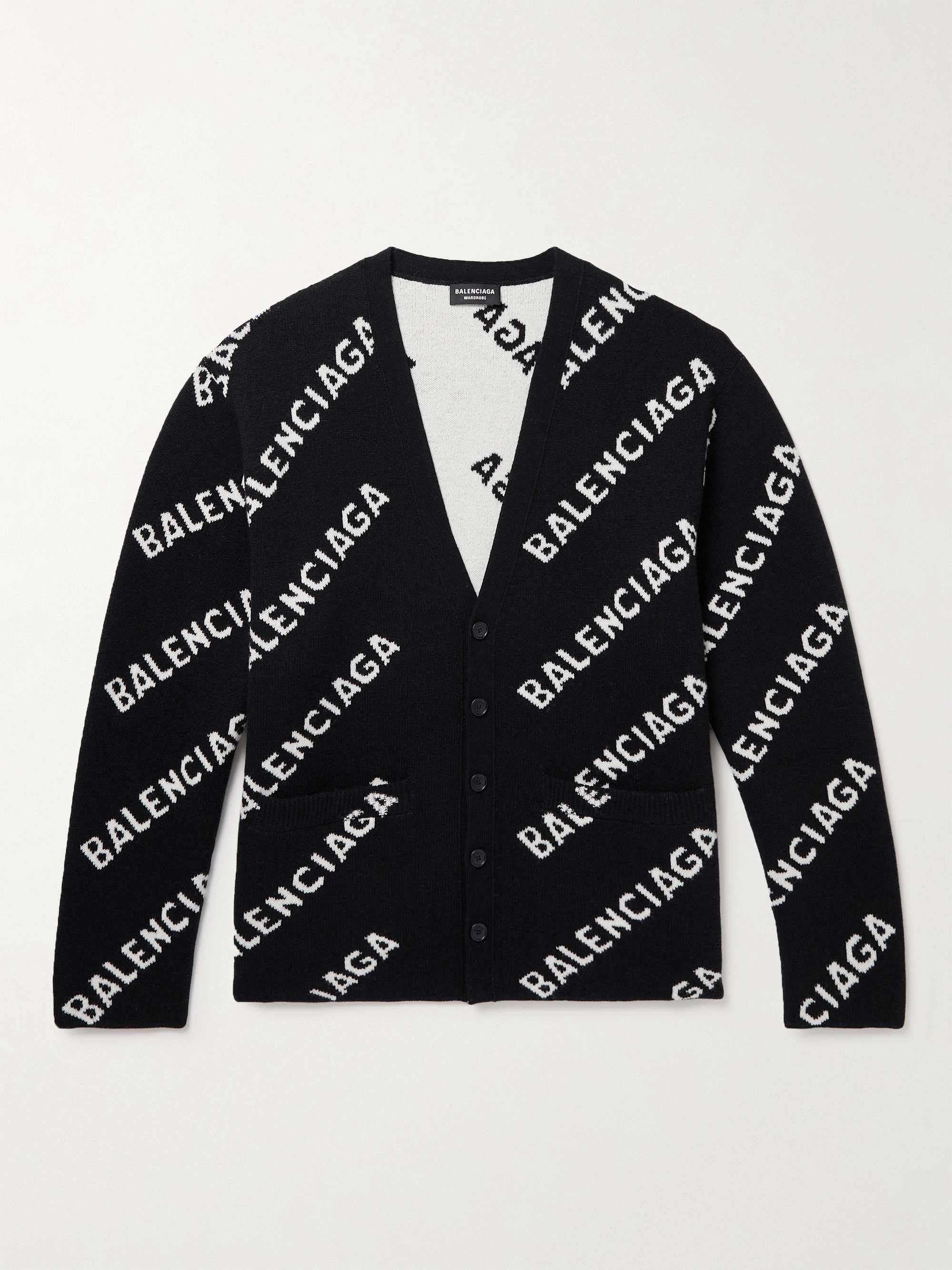 Black Logo-Intarsia Wool-Blend Cardigan | BALENCIAGA | MR PORTER