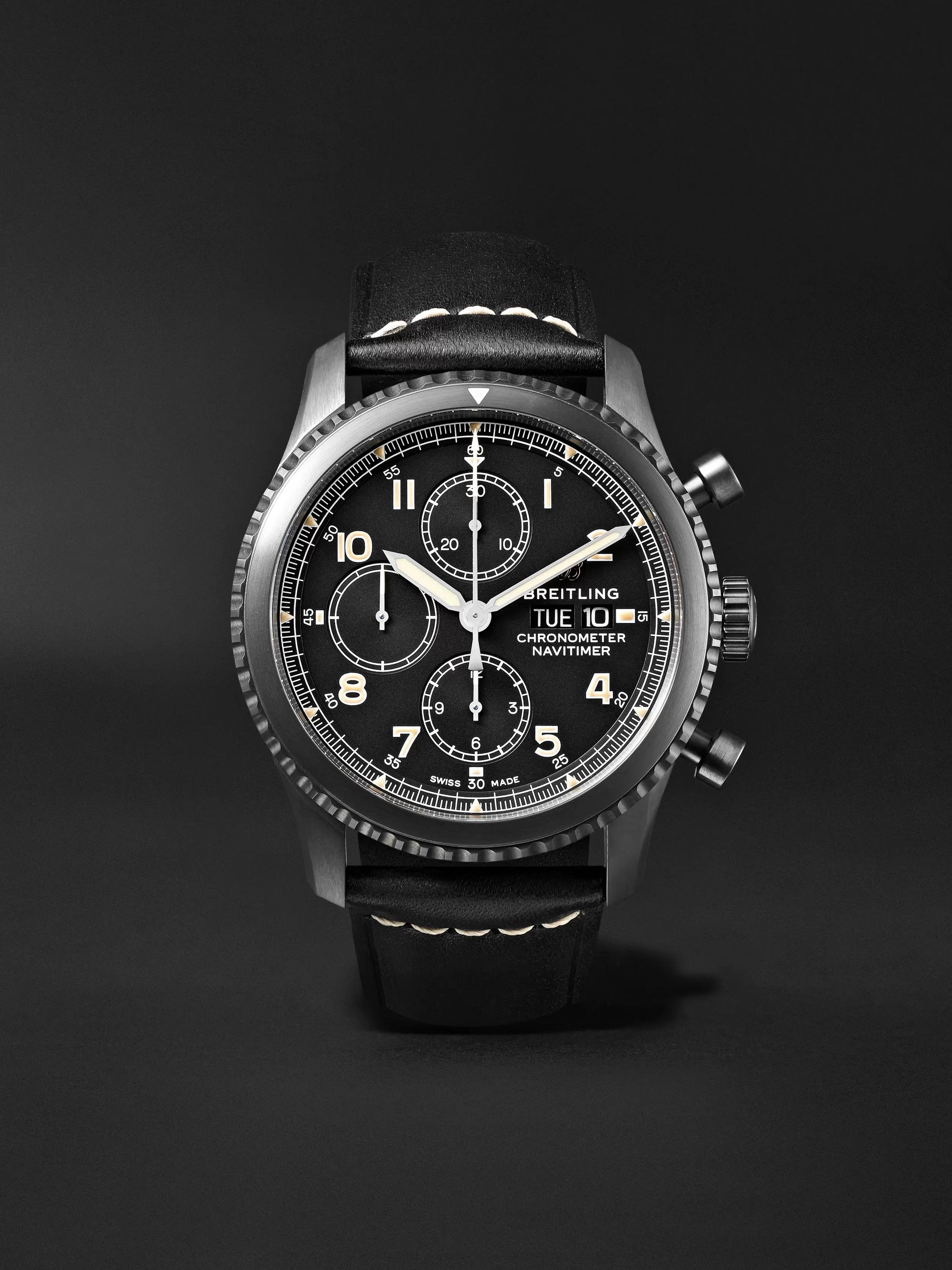 Black Navitimer 8 Automatic Chronograph 43mm Black Steel and Leather Watch,  Ref. No. M13314101B1X1 | BREITLING | MR PORTER