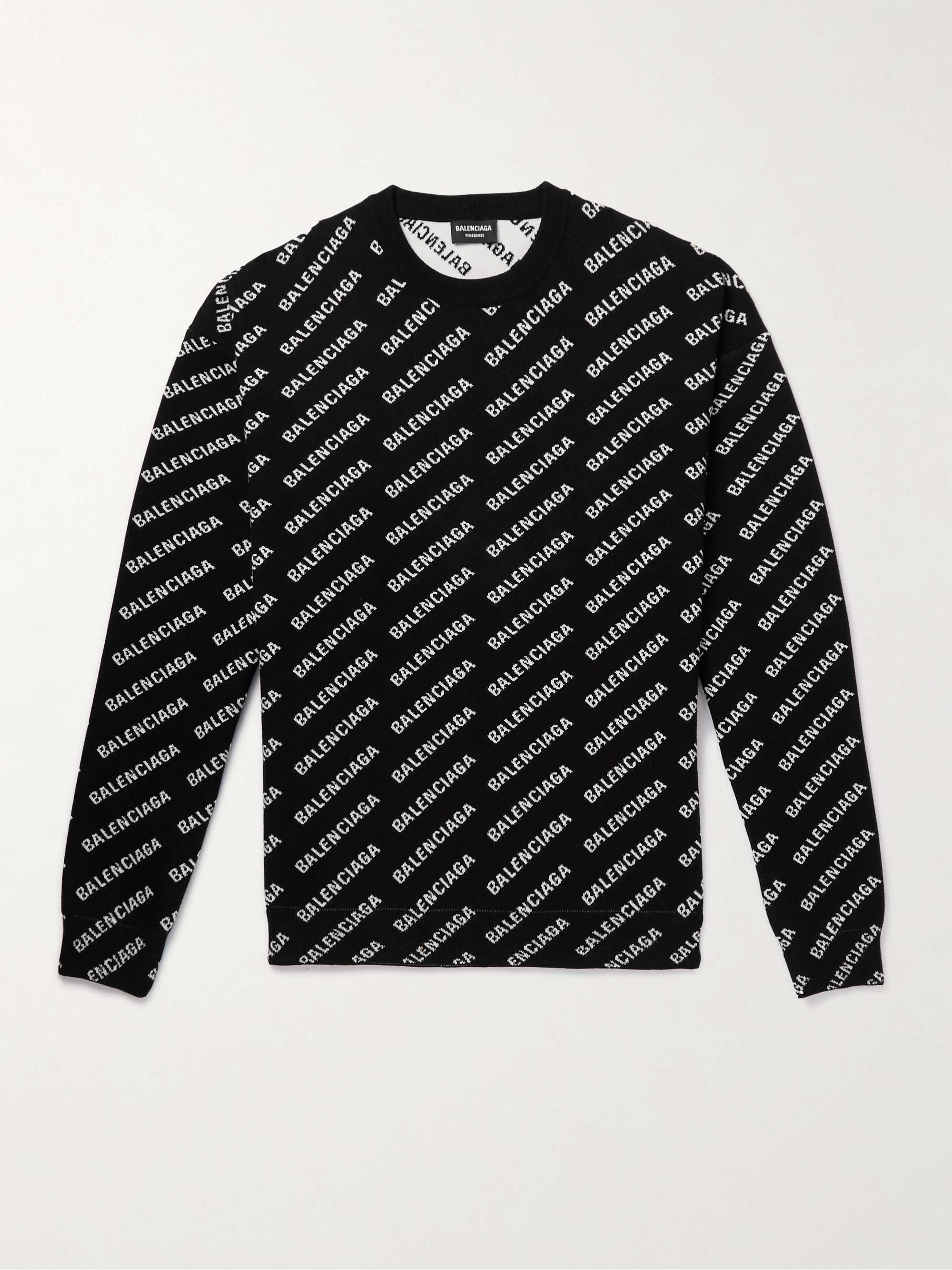 Black Logo-Jacquard Cotton-Blend Sweater | BALENCIAGA | MR PORTER