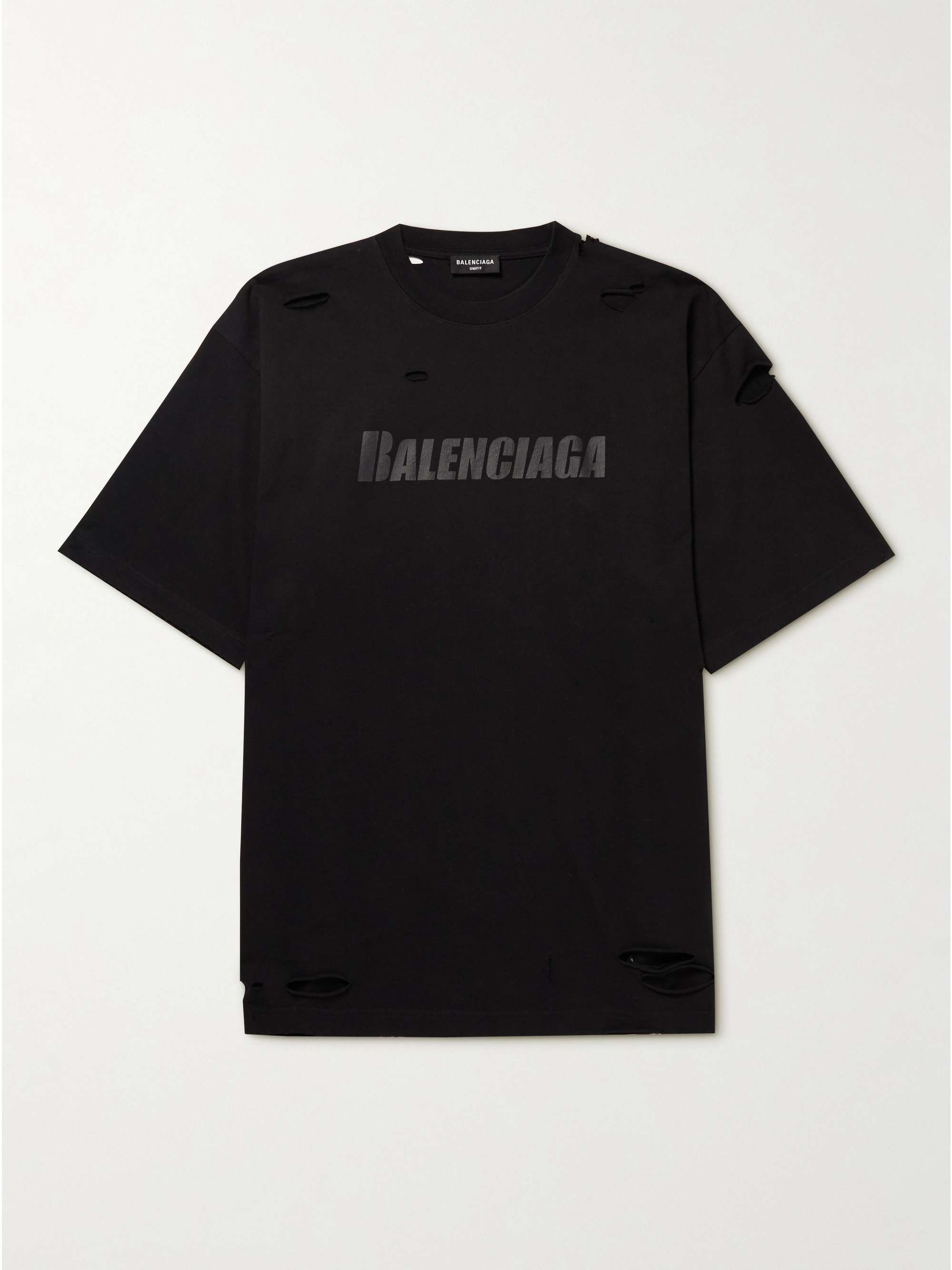 Black Oversized Distressed Logo-Print Cotton-Jersey T-Shirt | BALENCIAGA |  MR PORTER
