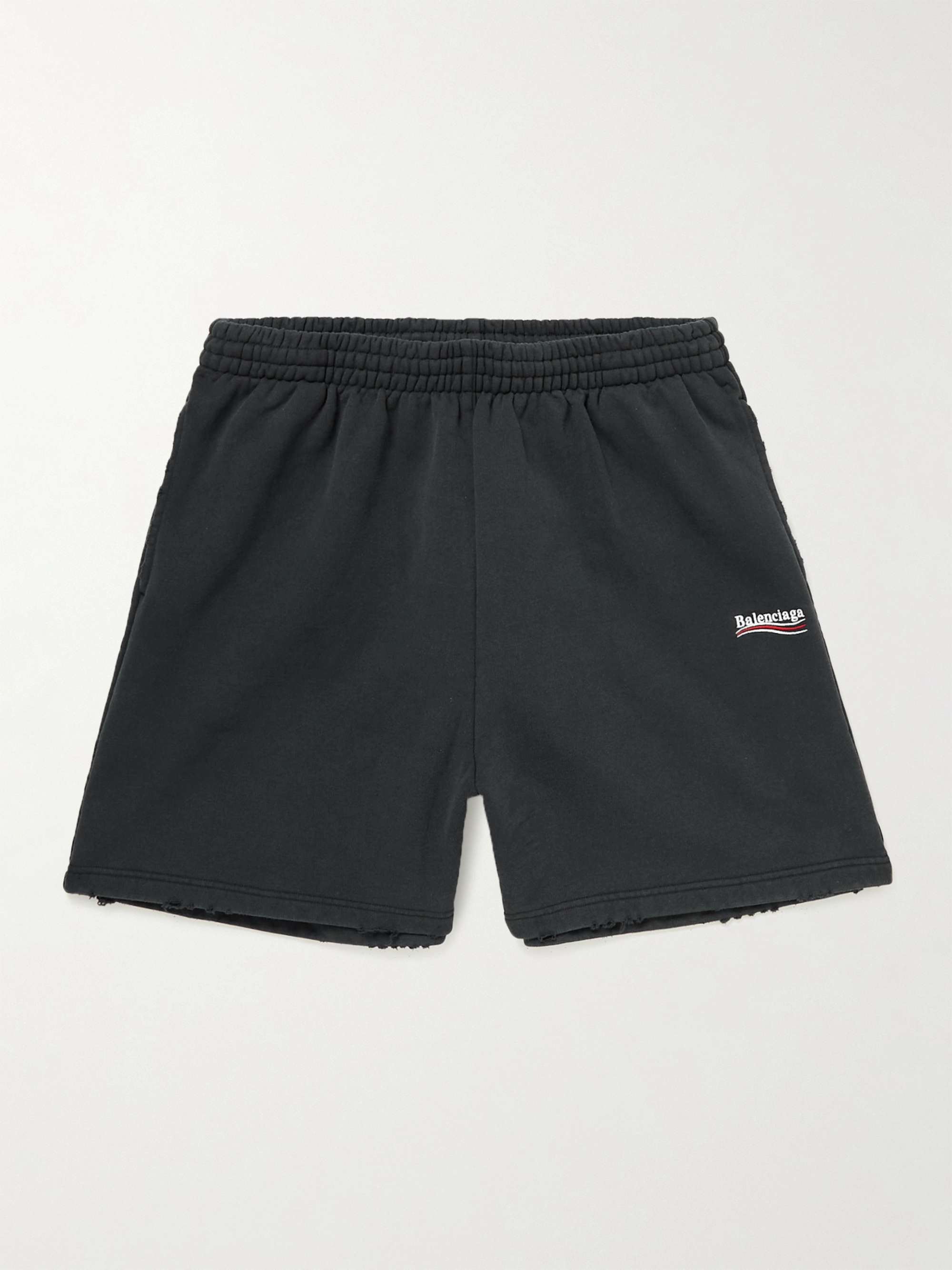 BALENCIAGA Wide-Leg Logo-Embroidered Distressed Cotton-Jersey Shorts for  Men | MR PORTER