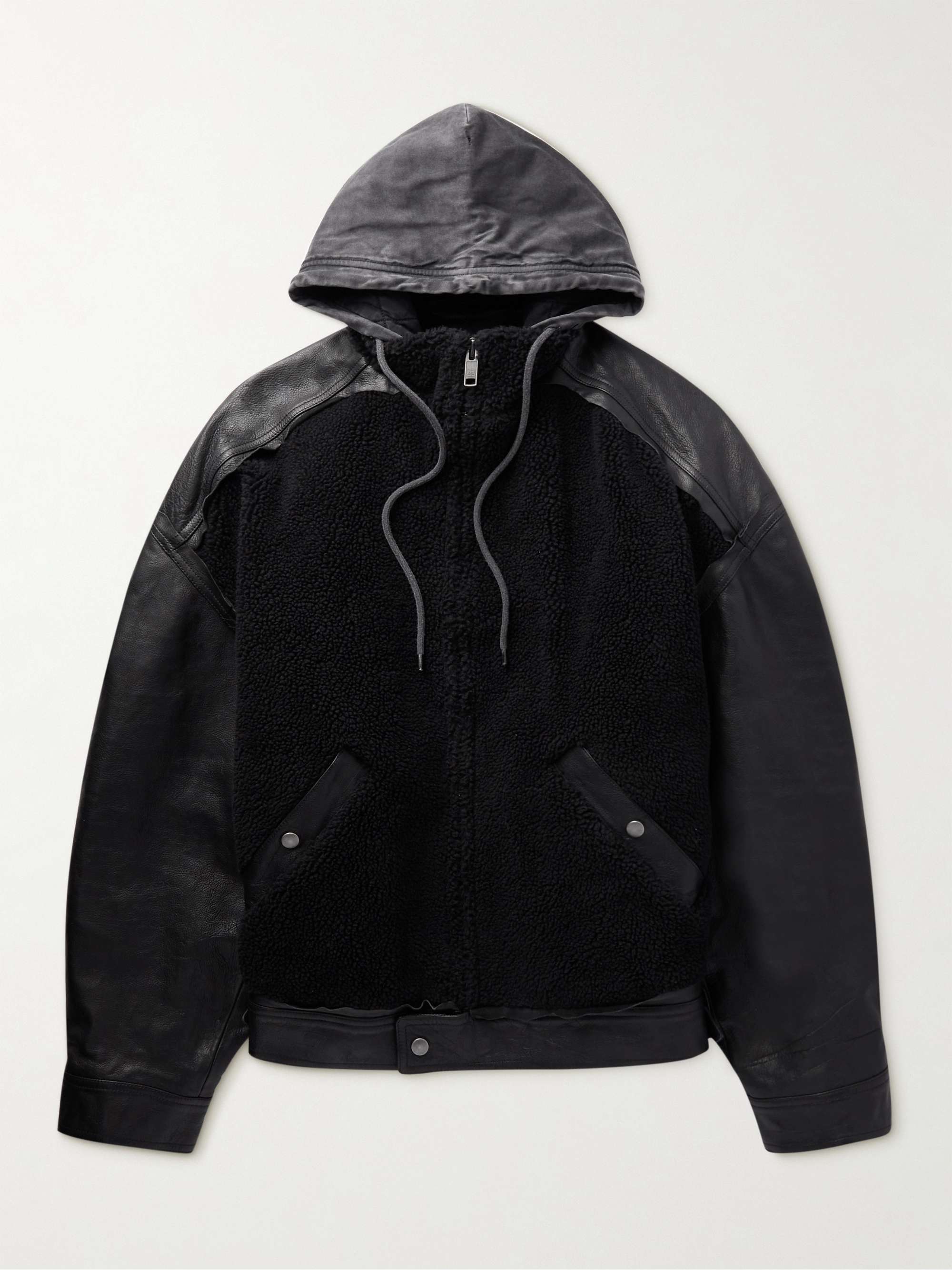 BALENCIAGA Faux Shearling-Trimmed Leather Hooded Bomber Jacket for Men | MR  PORTER