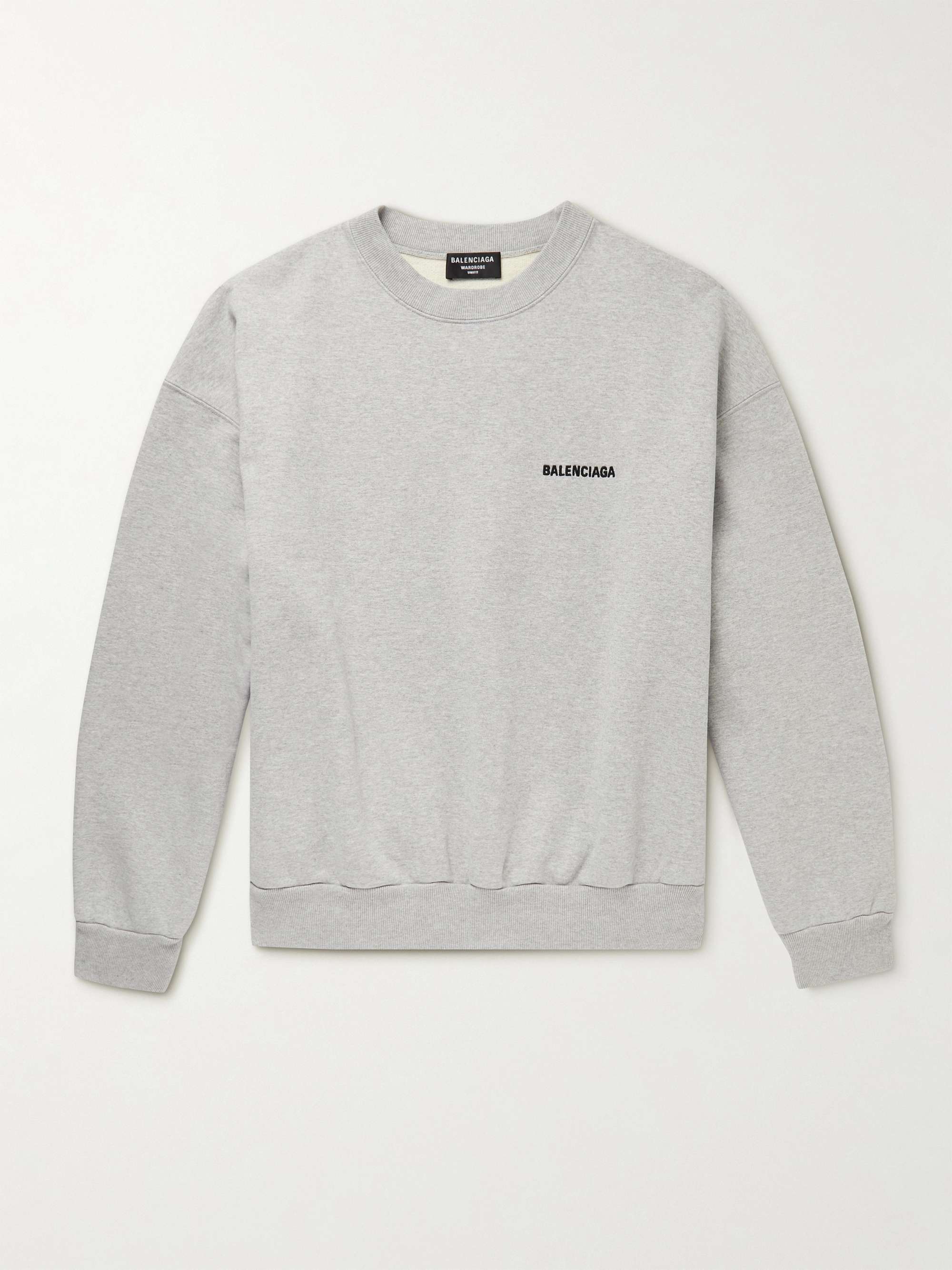 Gray Logo-Embroidered Cotton-Jersey Sweatshirt | BALENCIAGA | MR PORTER