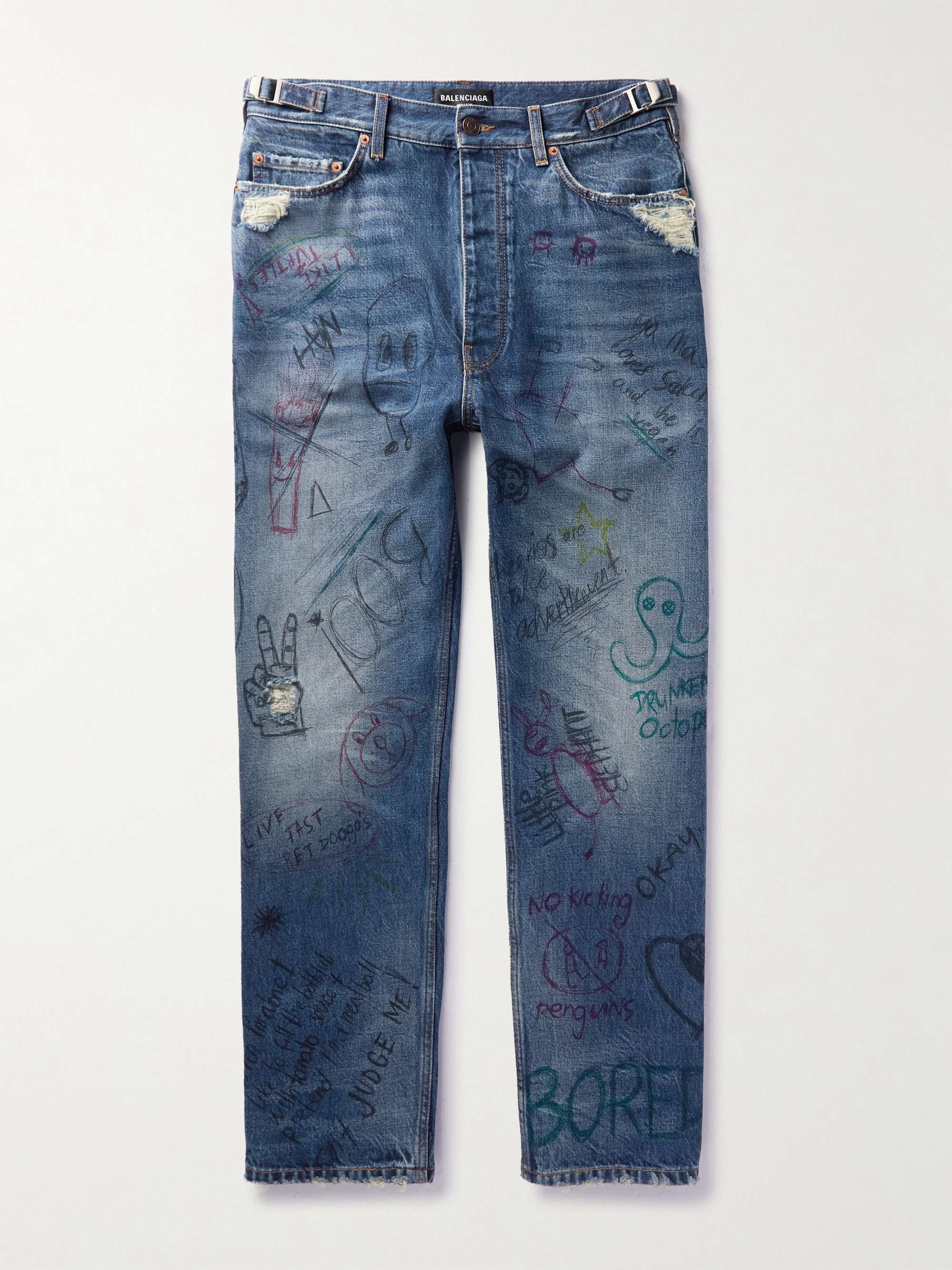 Blue Straight-Leg Distressed Printed Jeans | BALENCIAGA | MR PORTER