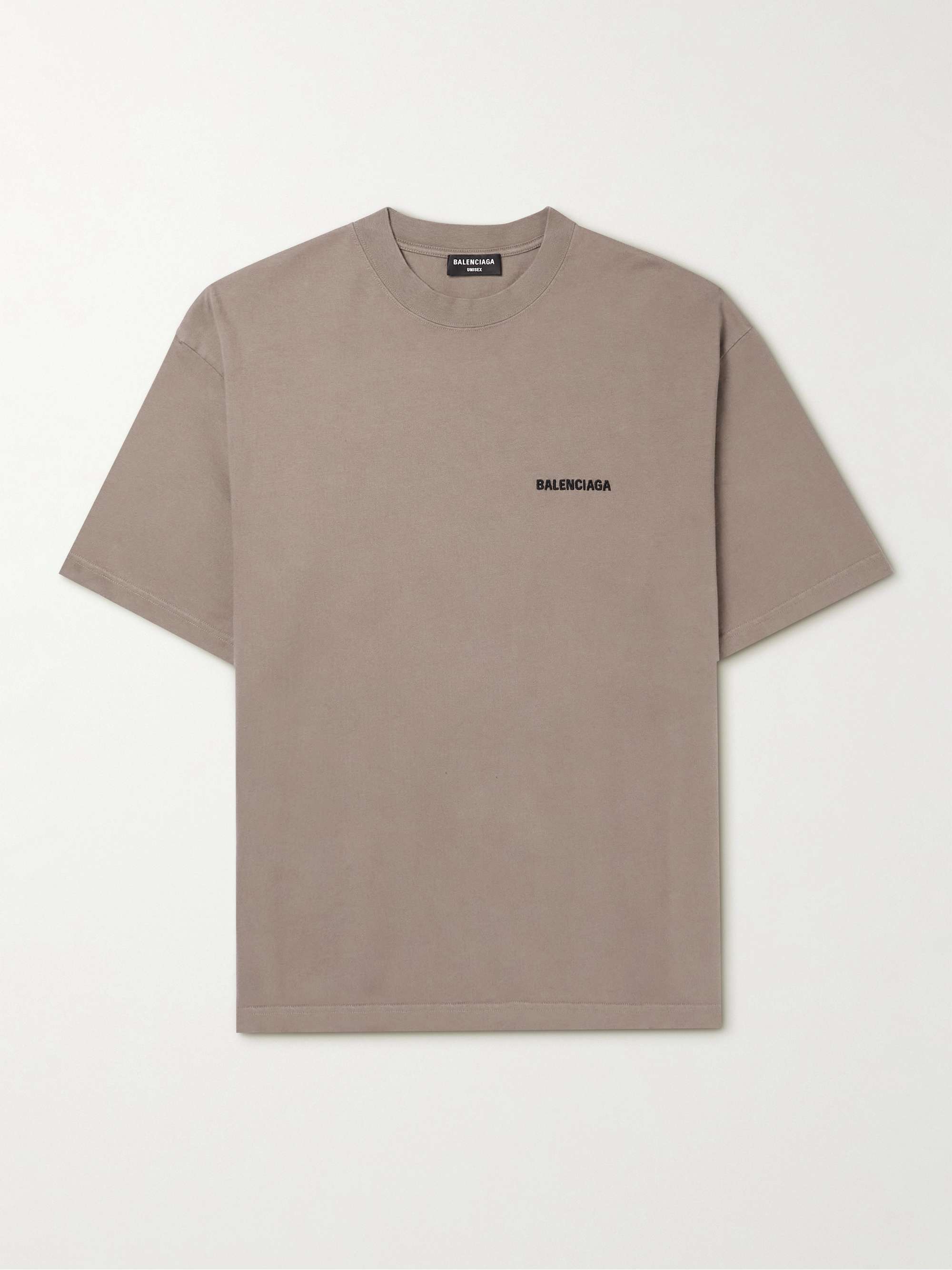 Beige Logo-Embroidered Cotton-Jersey T-Shirt | BALENCIAGA | MR PORTER