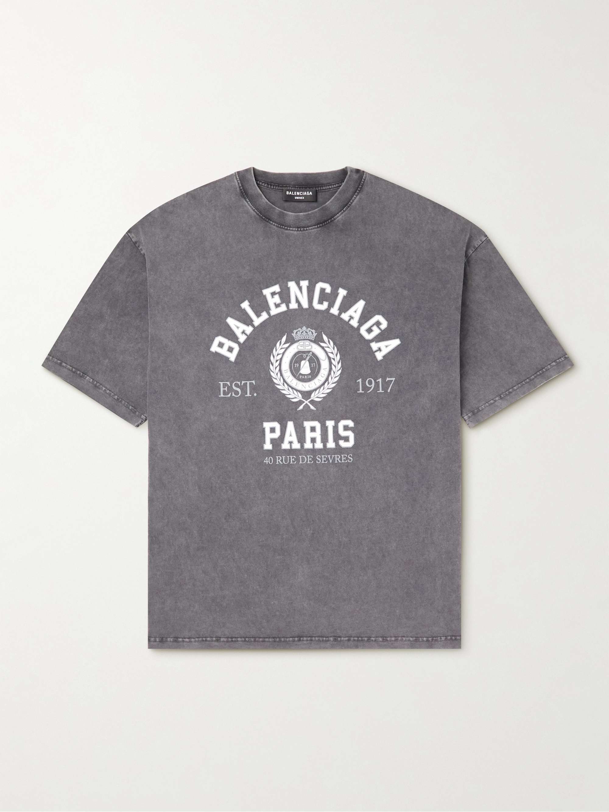 Gray Logo-Print Cotton-Jersey T-Shirt | BALENCIAGA | MR PORTER