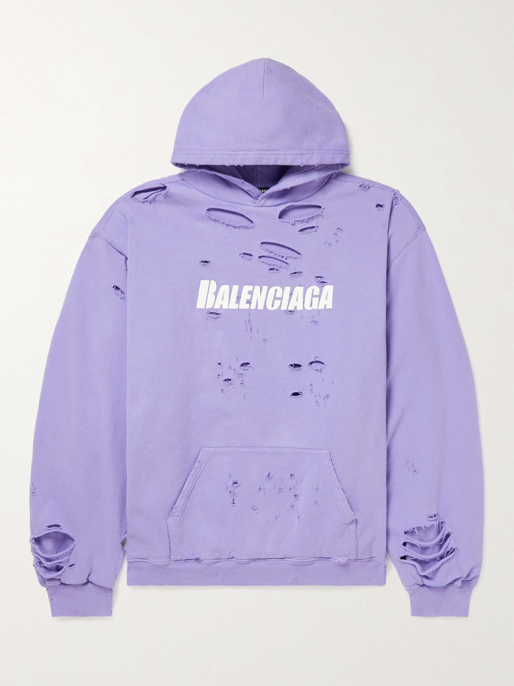 Purple Oversized Distressed Logo-Print Cotton-Jersey Hoodie | BALENCIAGA |  MR PORTER