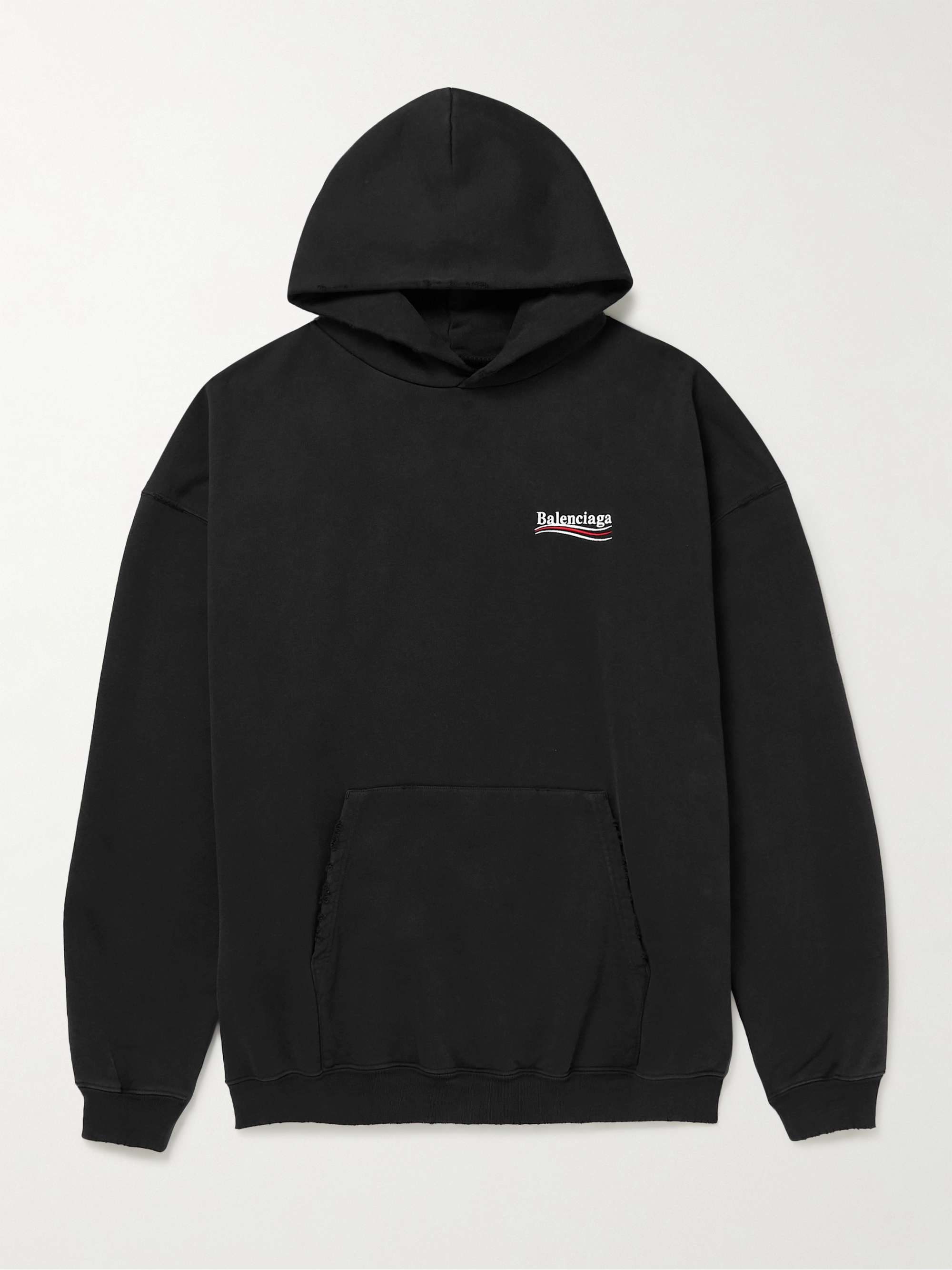 BALENCIAGA Oversized Distressed Logo-Embroidered Cotton-Jersey Hoodie for  Men | MR PORTER