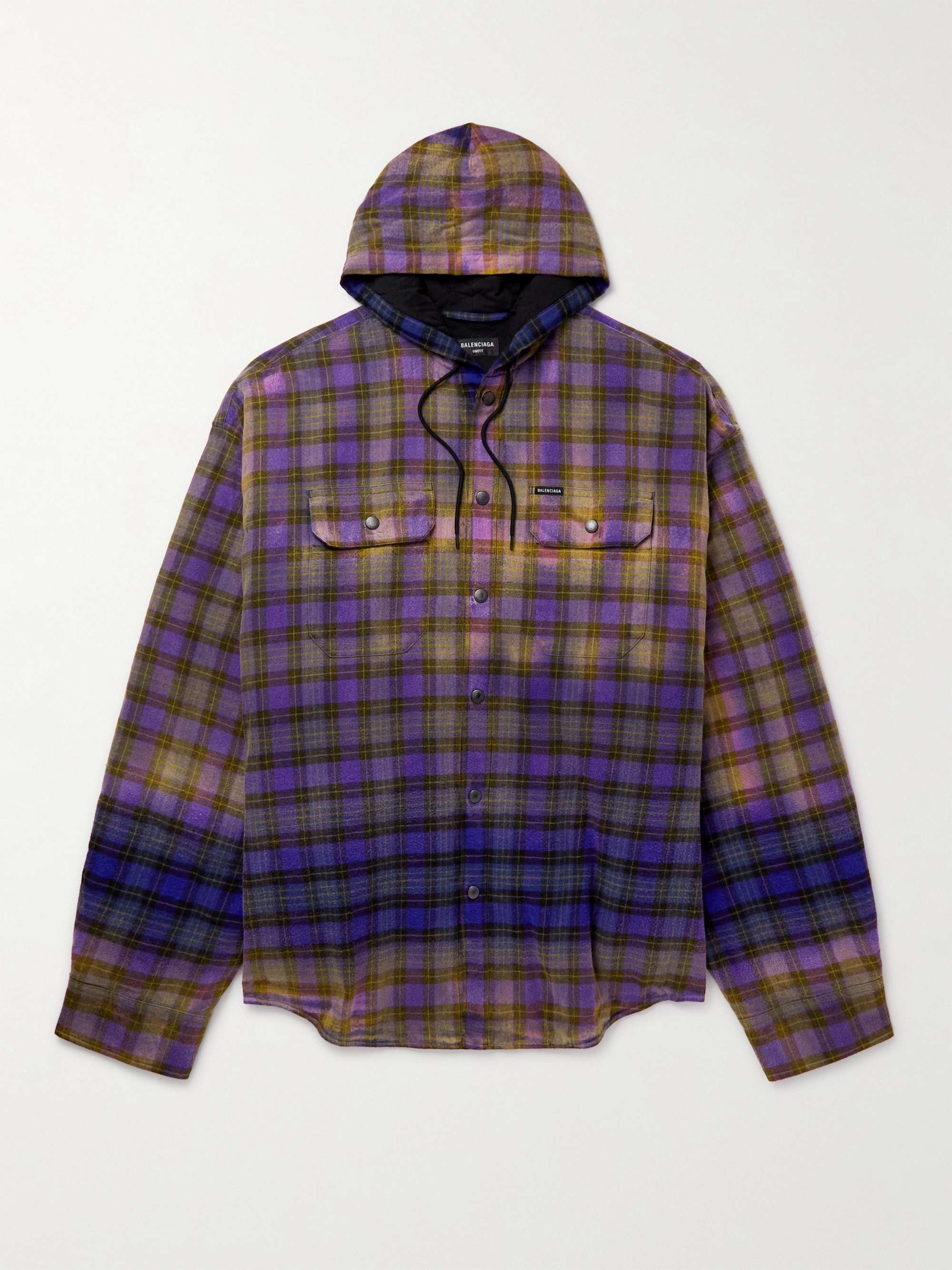 BALENCIAGA Oversized Bleached Checked Cotton-Flannel Hooded Jacket for Men  | MR PORTER