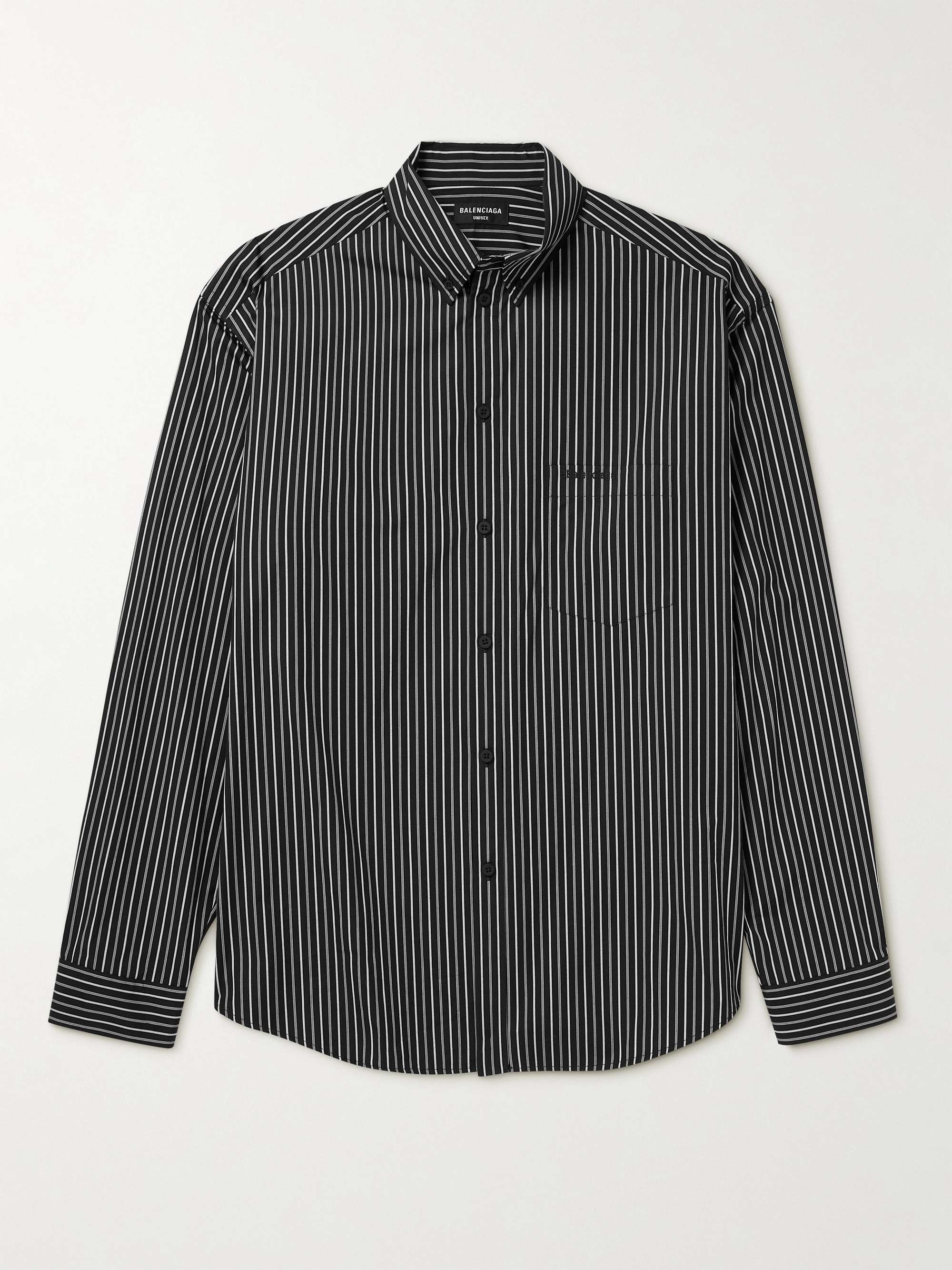 BALENCIAGA Oversized Button-Down Collar Logo-Embroidered Striped  Cotton-Poplin Shirt | MR PORTER