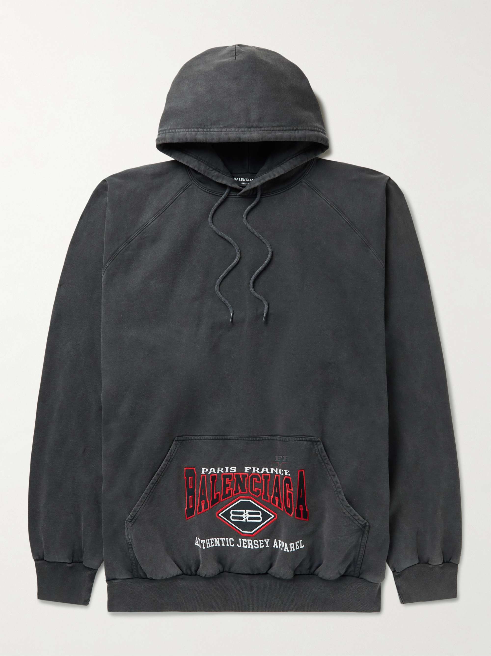 Charcoal Oversized Logo-Embroidered Cotton-Jersey Hoodie | BALENCIAGA | MR  PORTER
